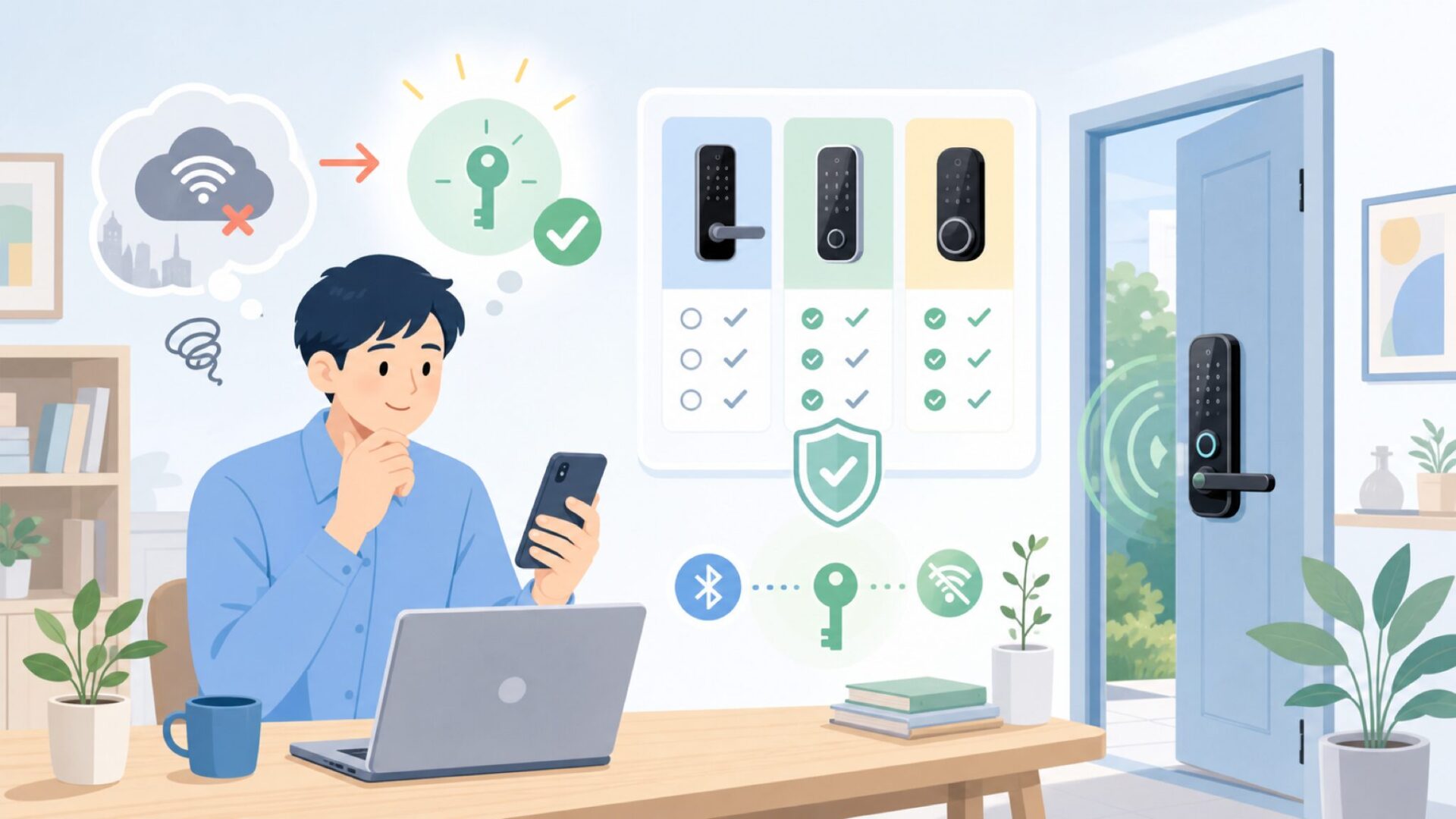 Wi-Fi不要で解錠できるigloohome独自テクノロジーを表すイラスト