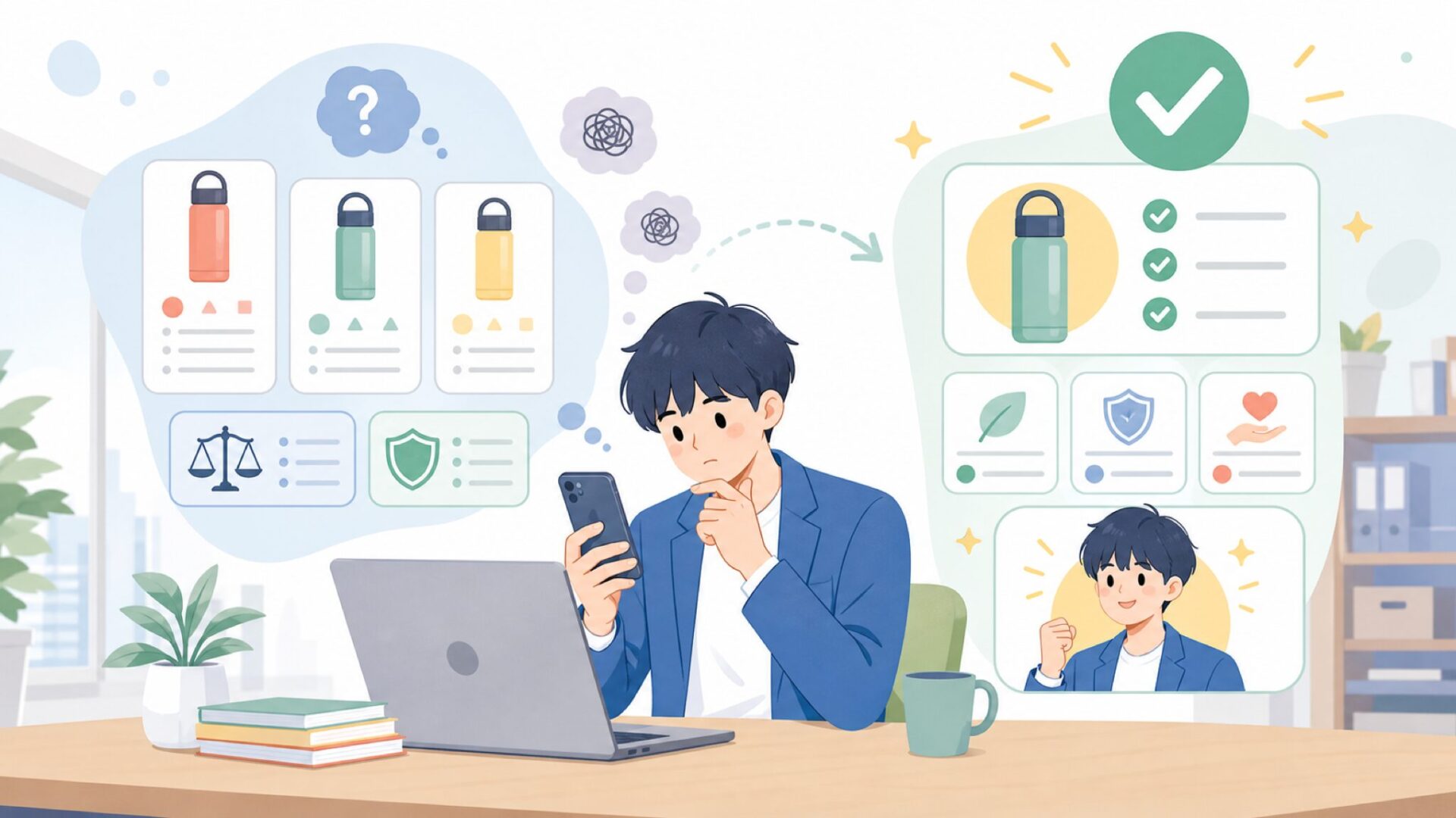 買う前に知っておきたいLAKENの注意点を表すイラスト