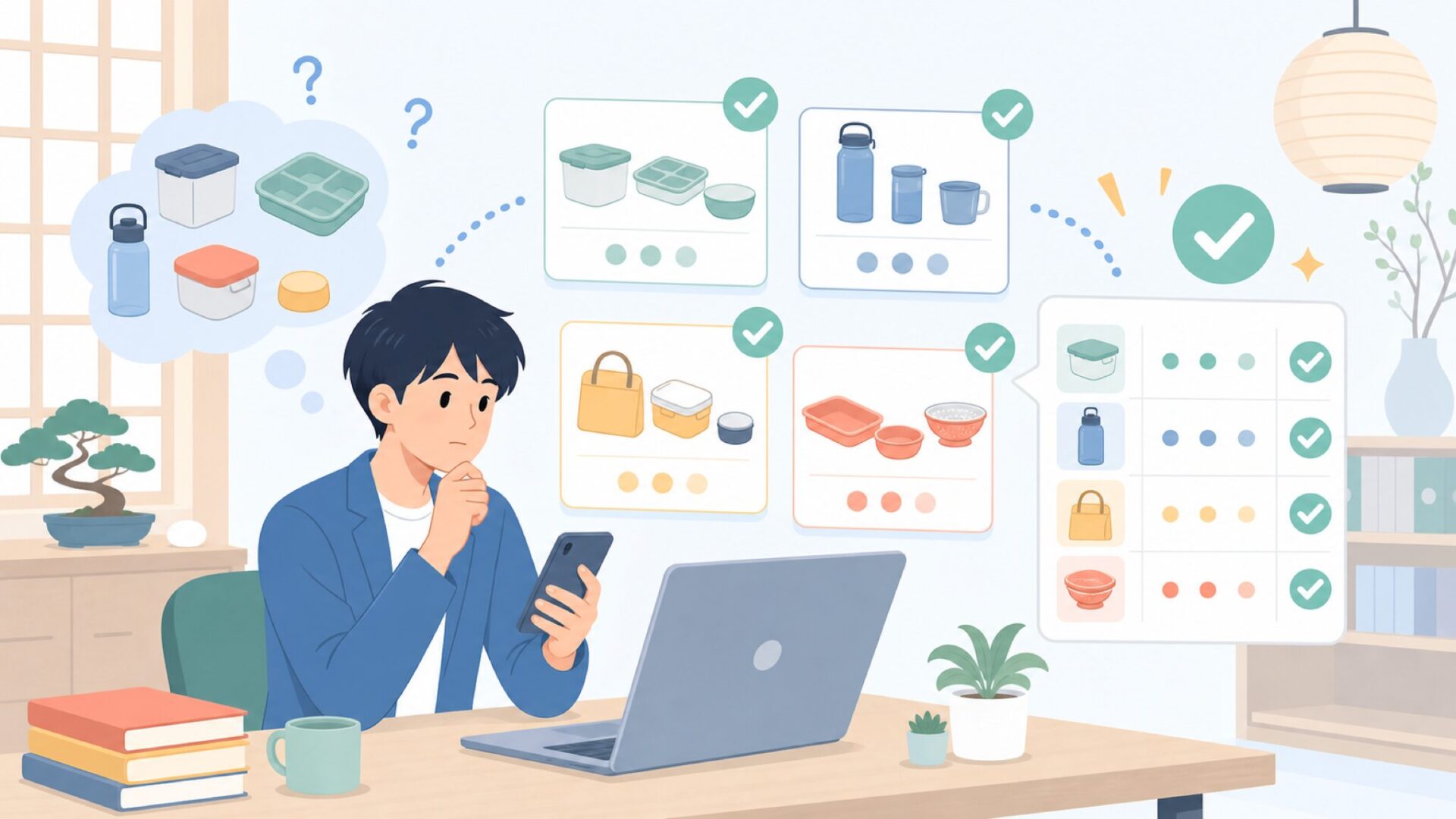 主力製品ラインナップ——どんな商品がある？を表すイラスト