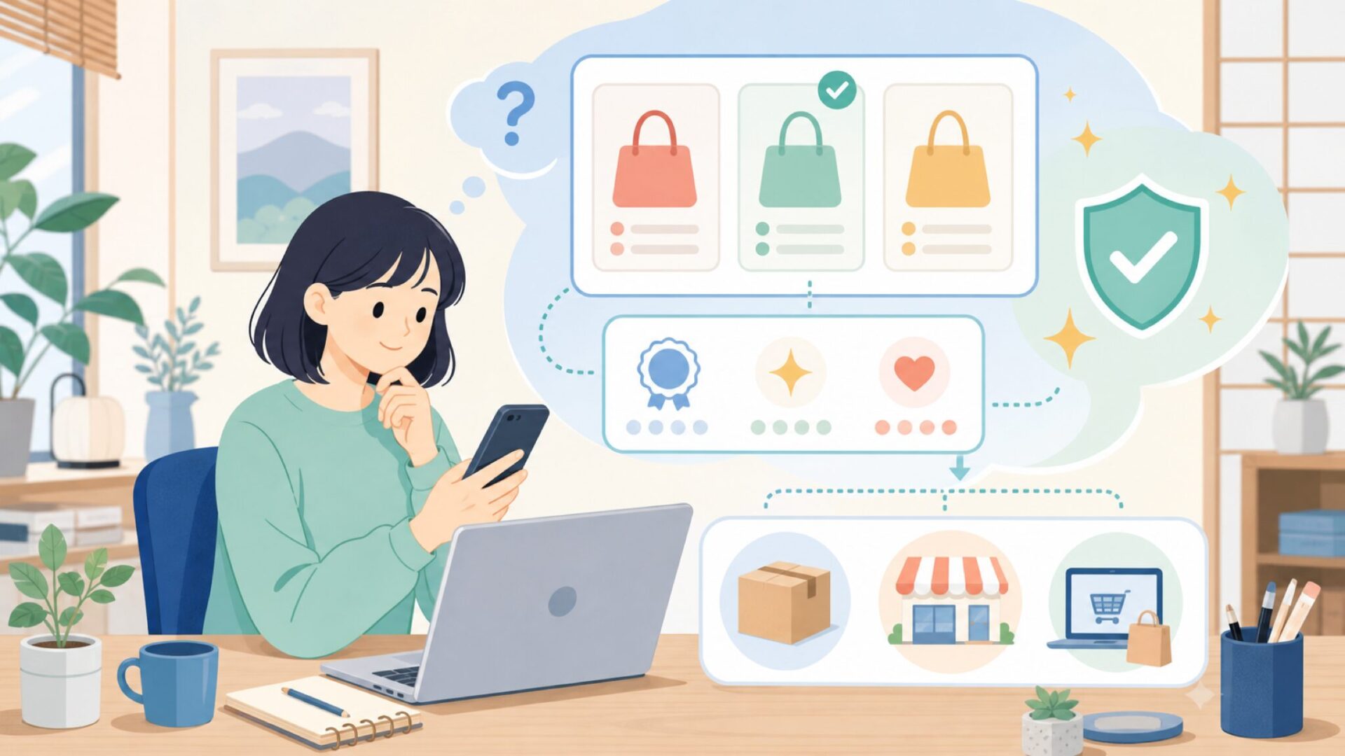 日本での購入方法と賢い選び方——正規品を安く手に入れるコツを表すイラスト