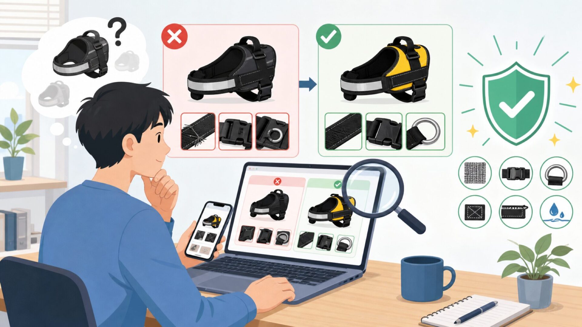 正規品と偽物の見分け方：購入前に必ず確認したいポイントを表すイラスト