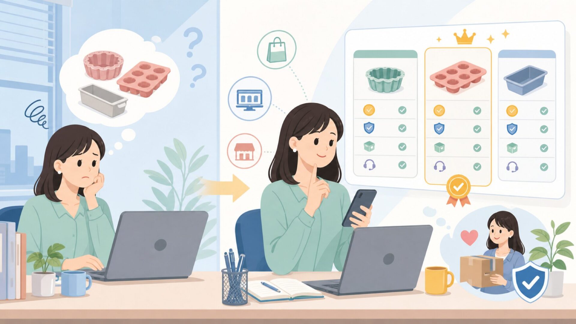 Silikomartはどこで買える？日本での購入先と注意点を表すイラスト