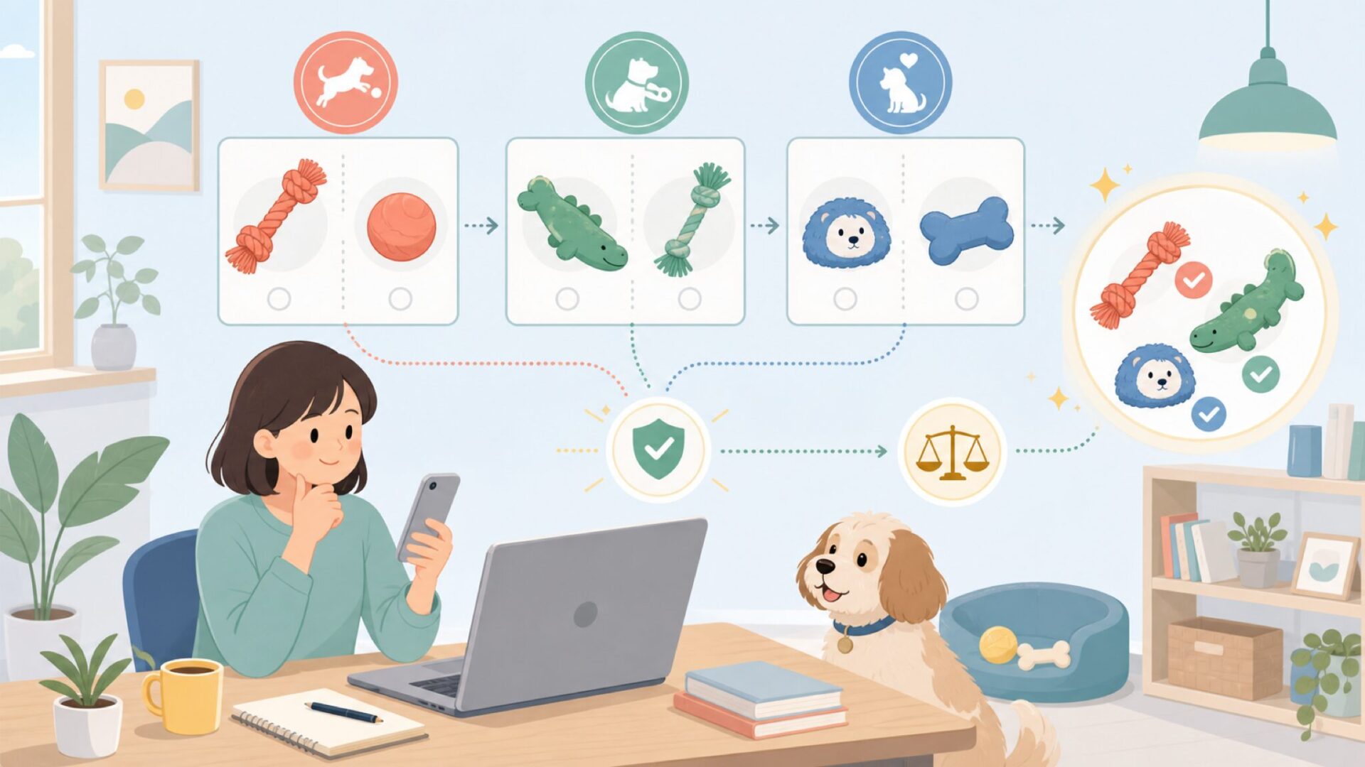 愛犬に渡したいZippyPaws人気おもちゃ6選を表すイラスト