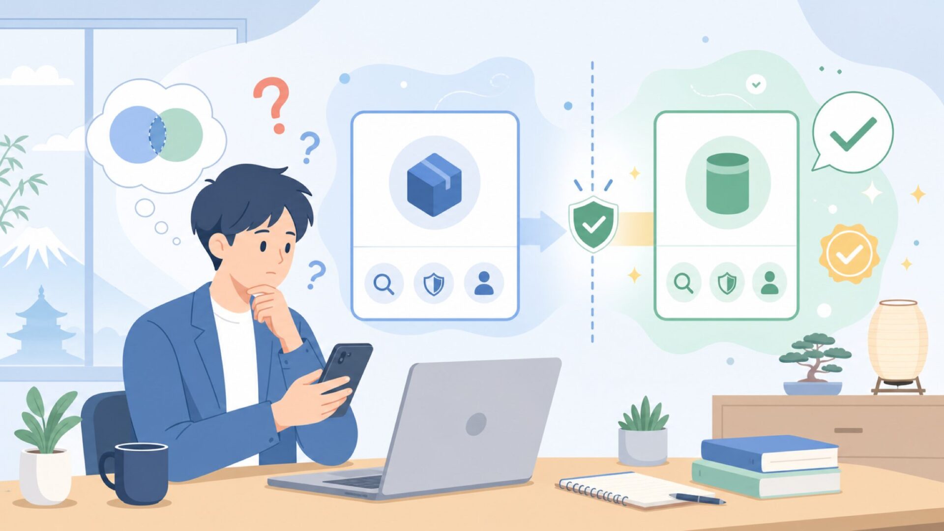 「テスコム（TESCOM）」とは別物——名前が似ているだけを表すイラスト