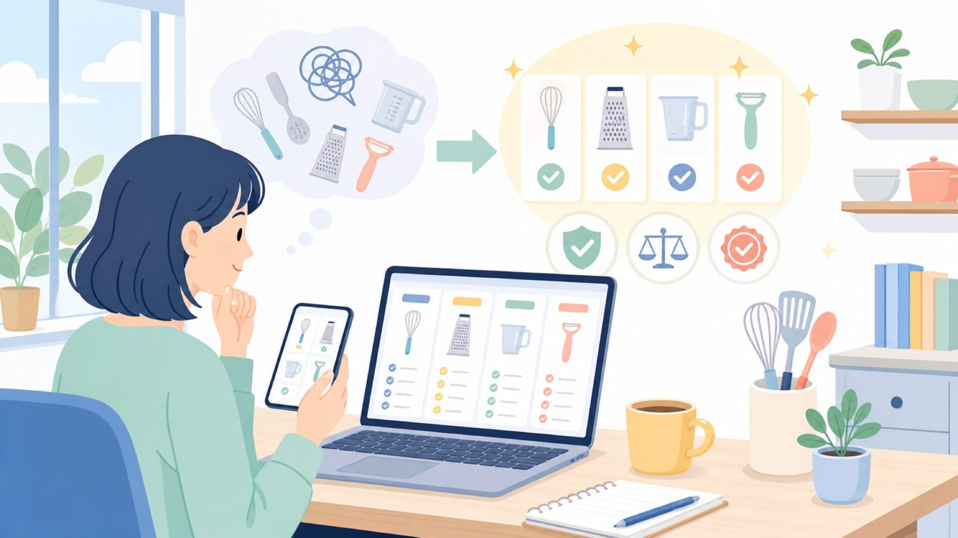 同価格帯で比べたい他のキッチン用品ブランドを表すイラスト
