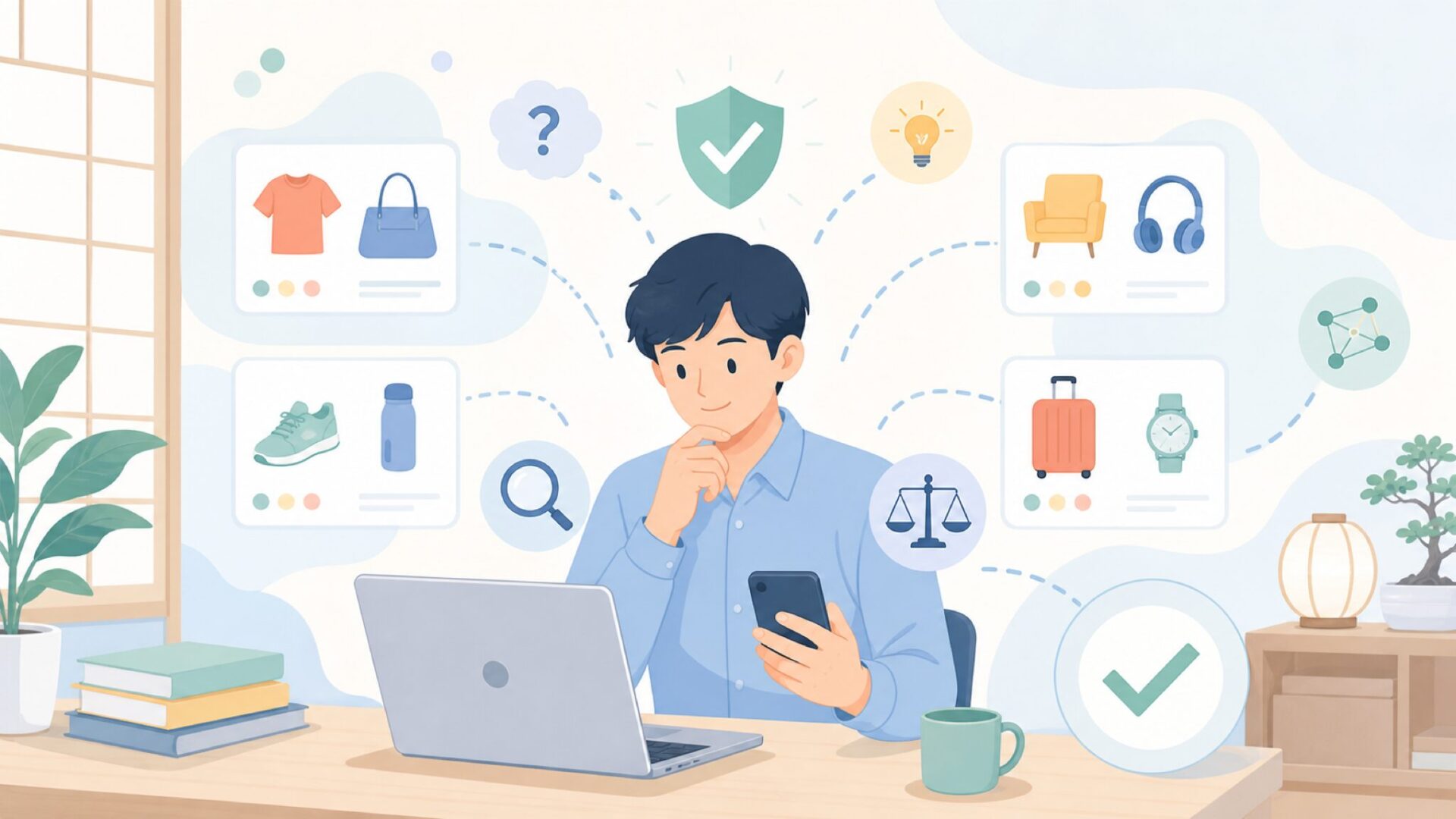 海外ブランド全般に使える信頼性チェックの考え方を表すイラスト