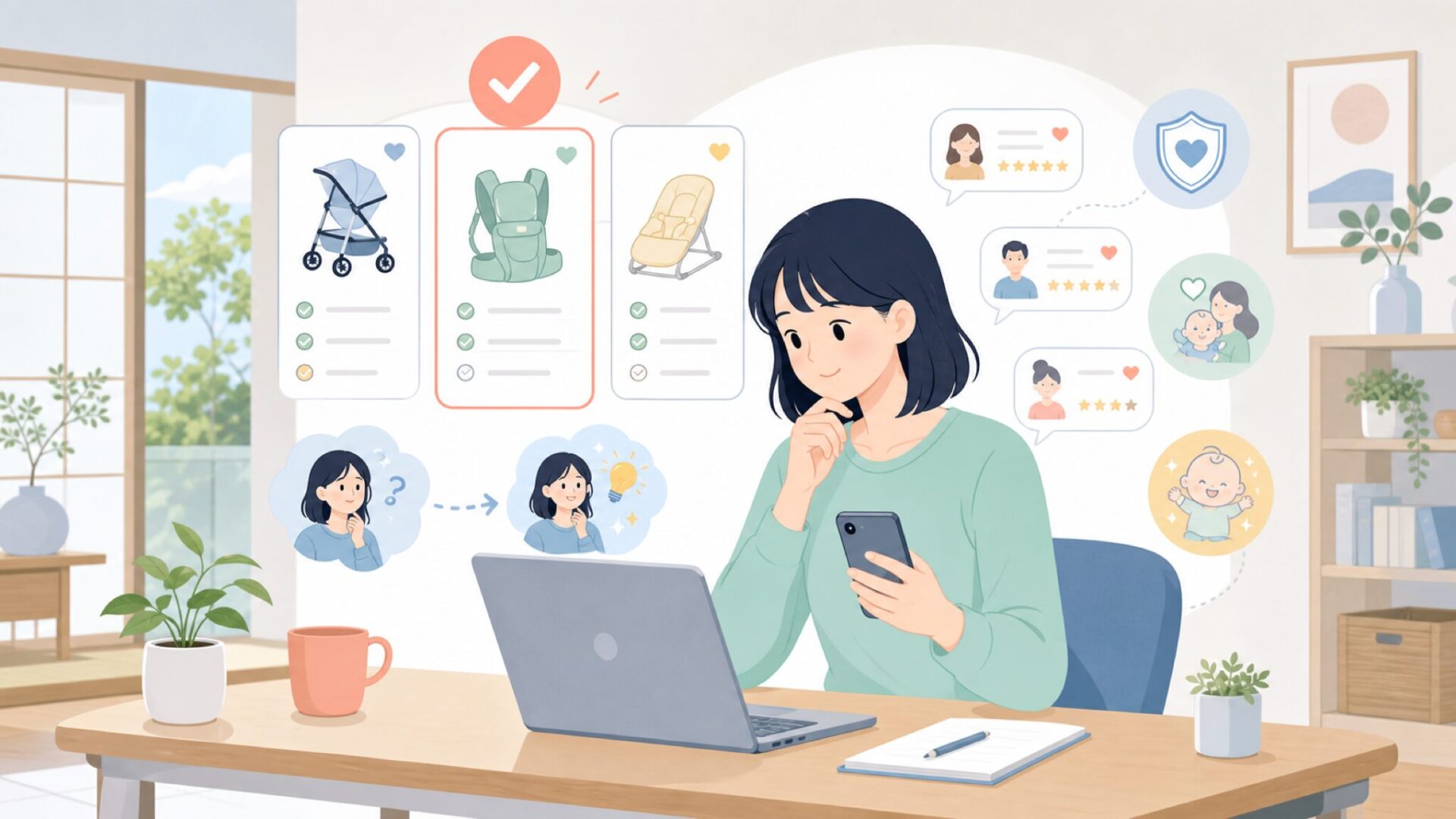 実際の使用感:口コミから見るComotomoの評価を表すイラスト