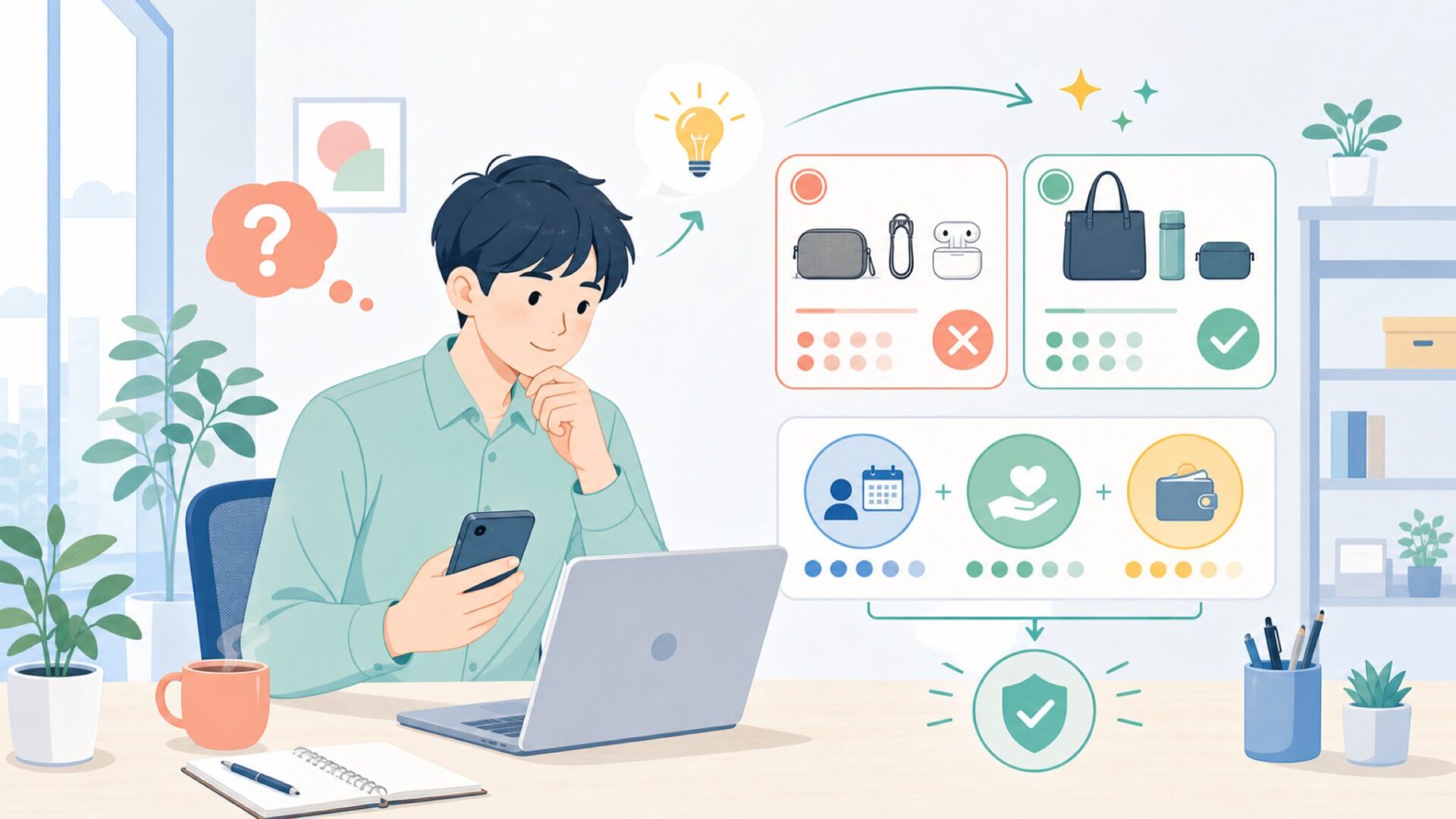TELESINのコスパを正直に評価する——安さの理由と限界を表すイラスト