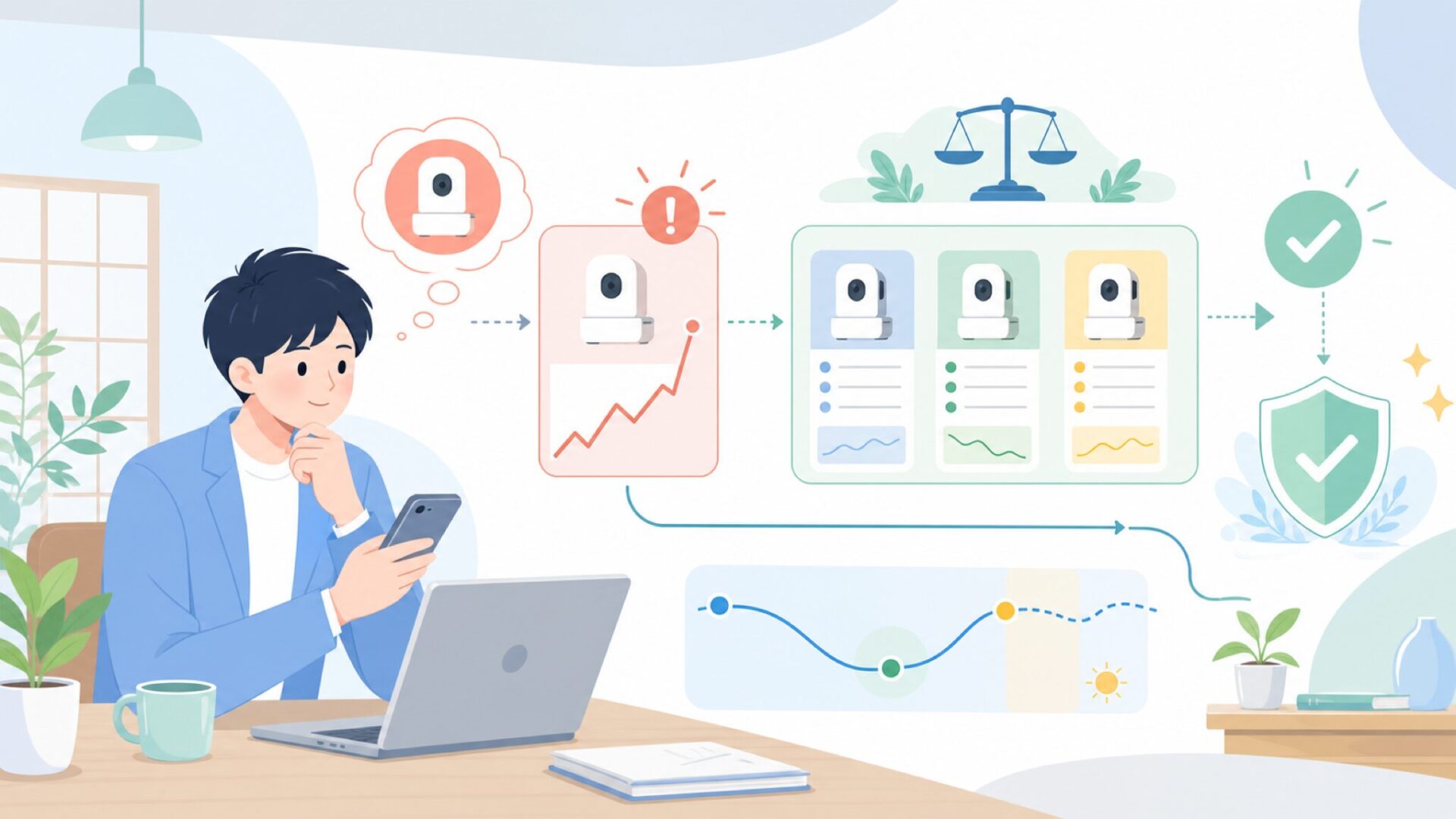 GROVIEWの価格帯と購入タイミングの見極め方を表すイラスト