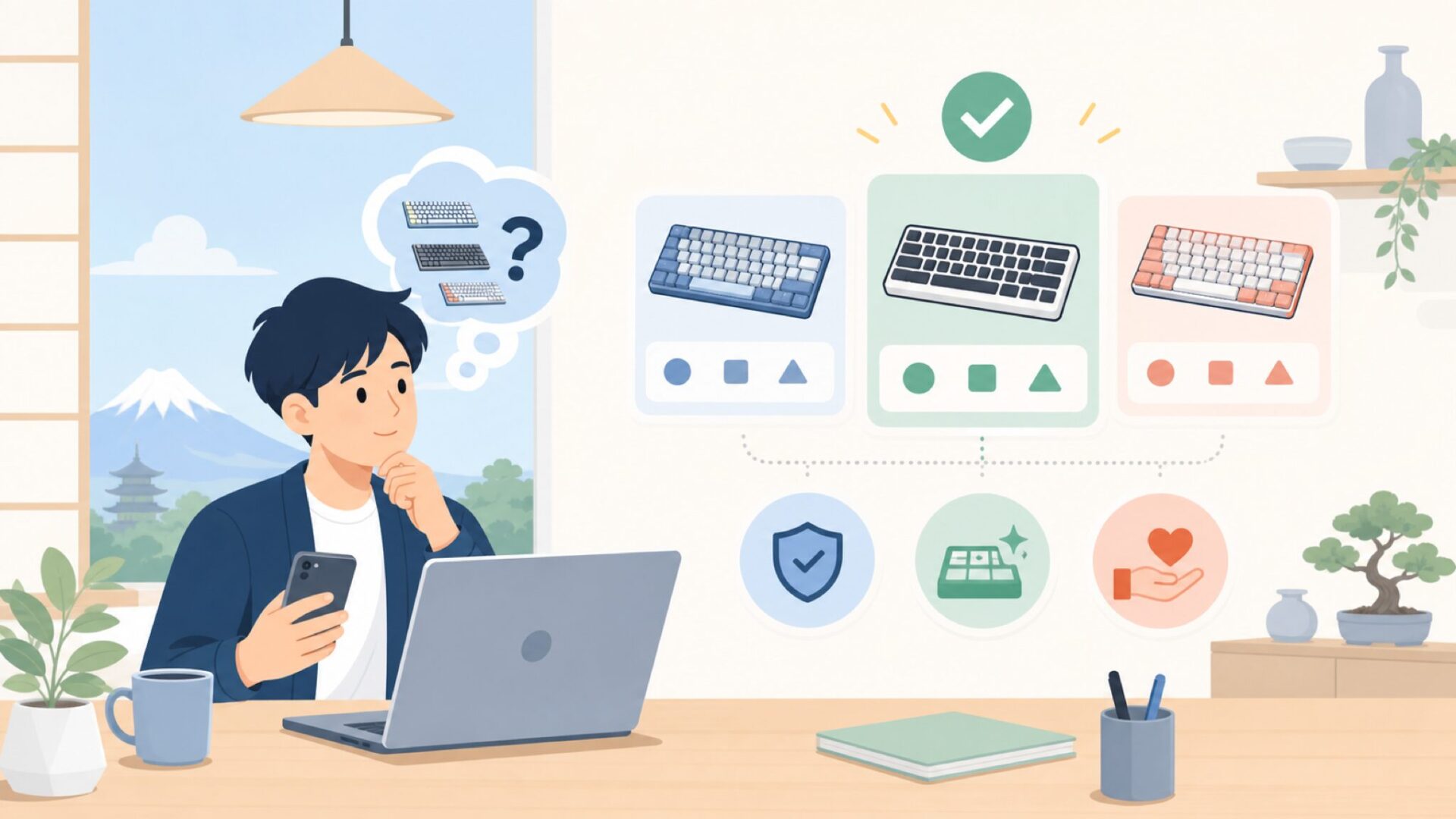 MonsGeekを選ぶ理由——同価格帯ブランドとの違いを表すイラスト