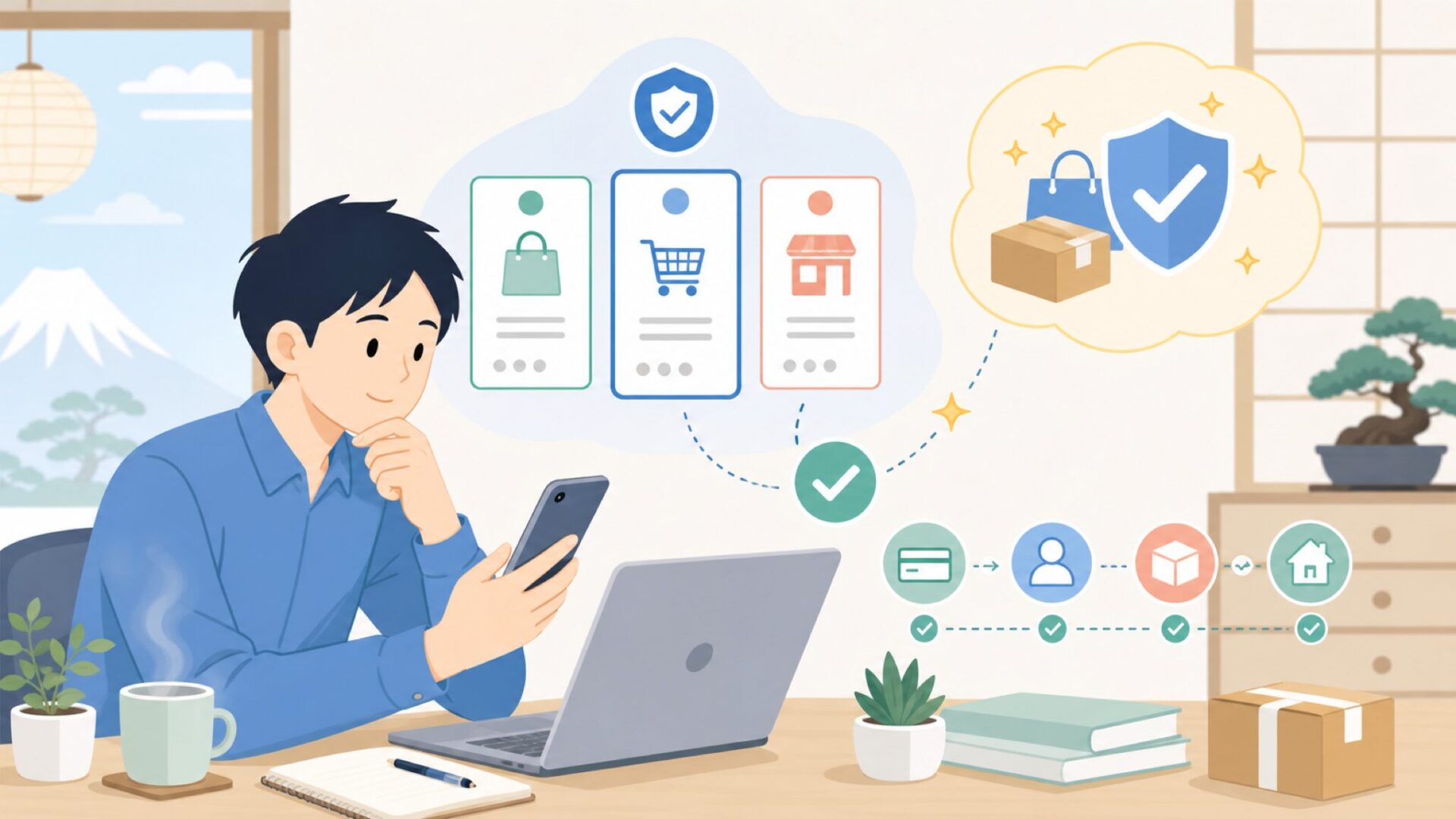 KOSPETはどこで買うのが安全かを表すイラスト