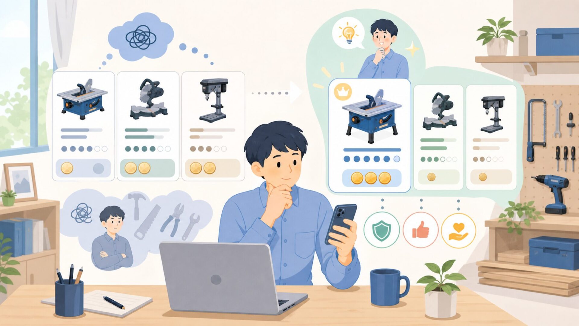 DIYユーザーから見たScheppachのコスパと立ち位置を表すイラスト