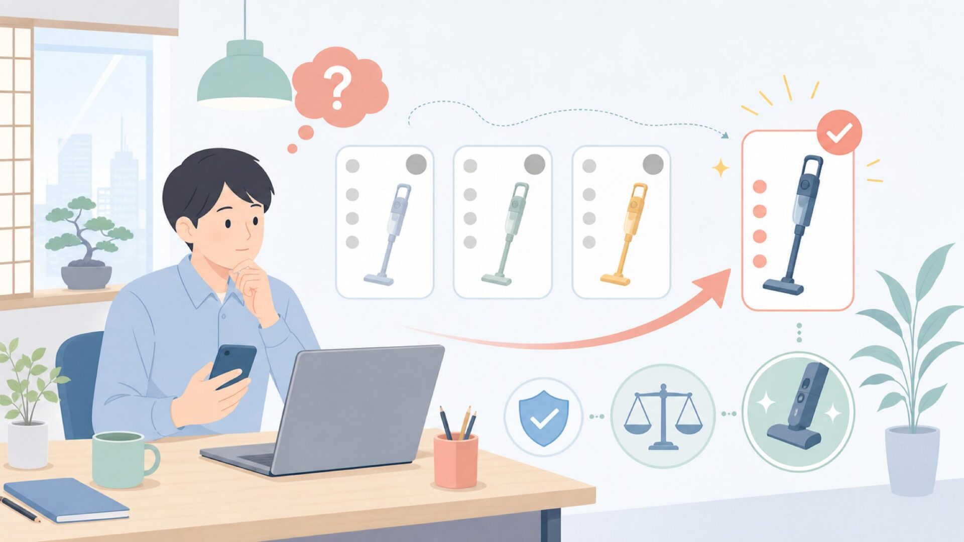 他のコードレス掃除機との比較——Hothwalはどう位置づけるかを表すイラスト