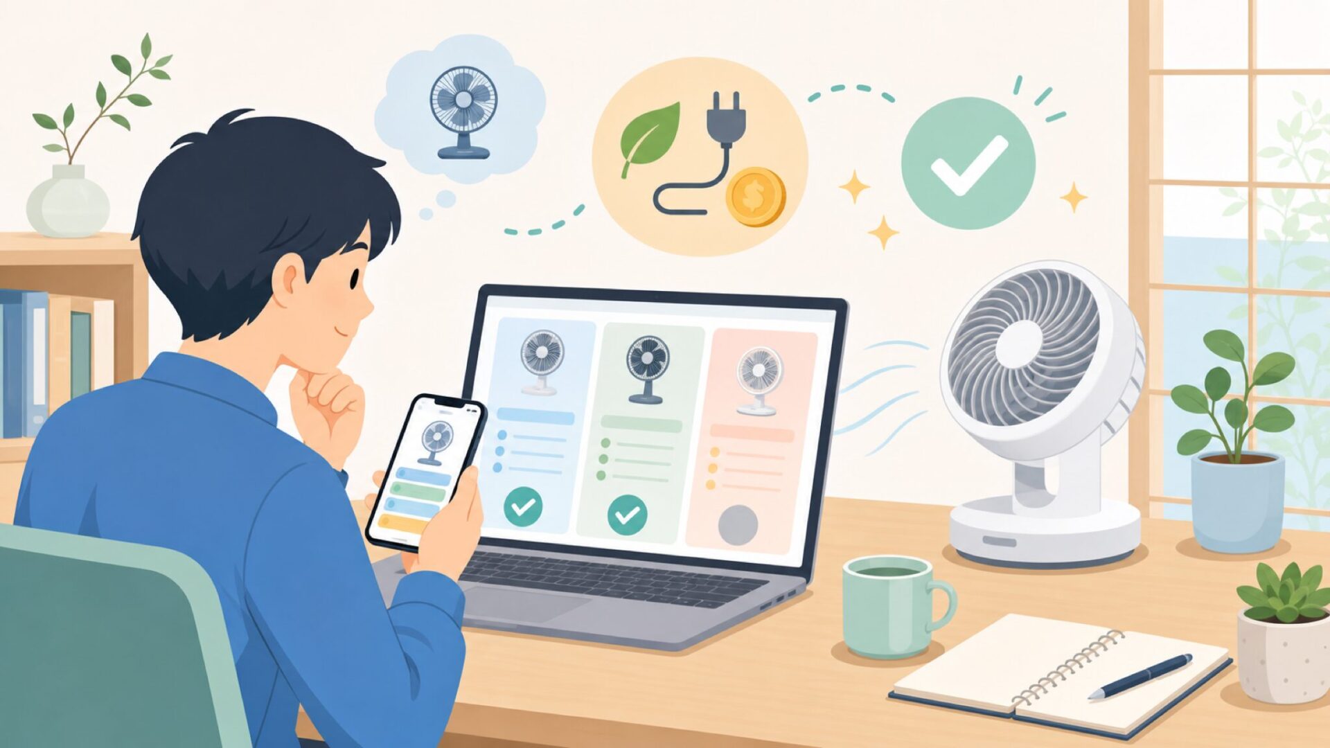 Sumnoサーキュレーターの主要スペックと電気代の実力を表すイラスト