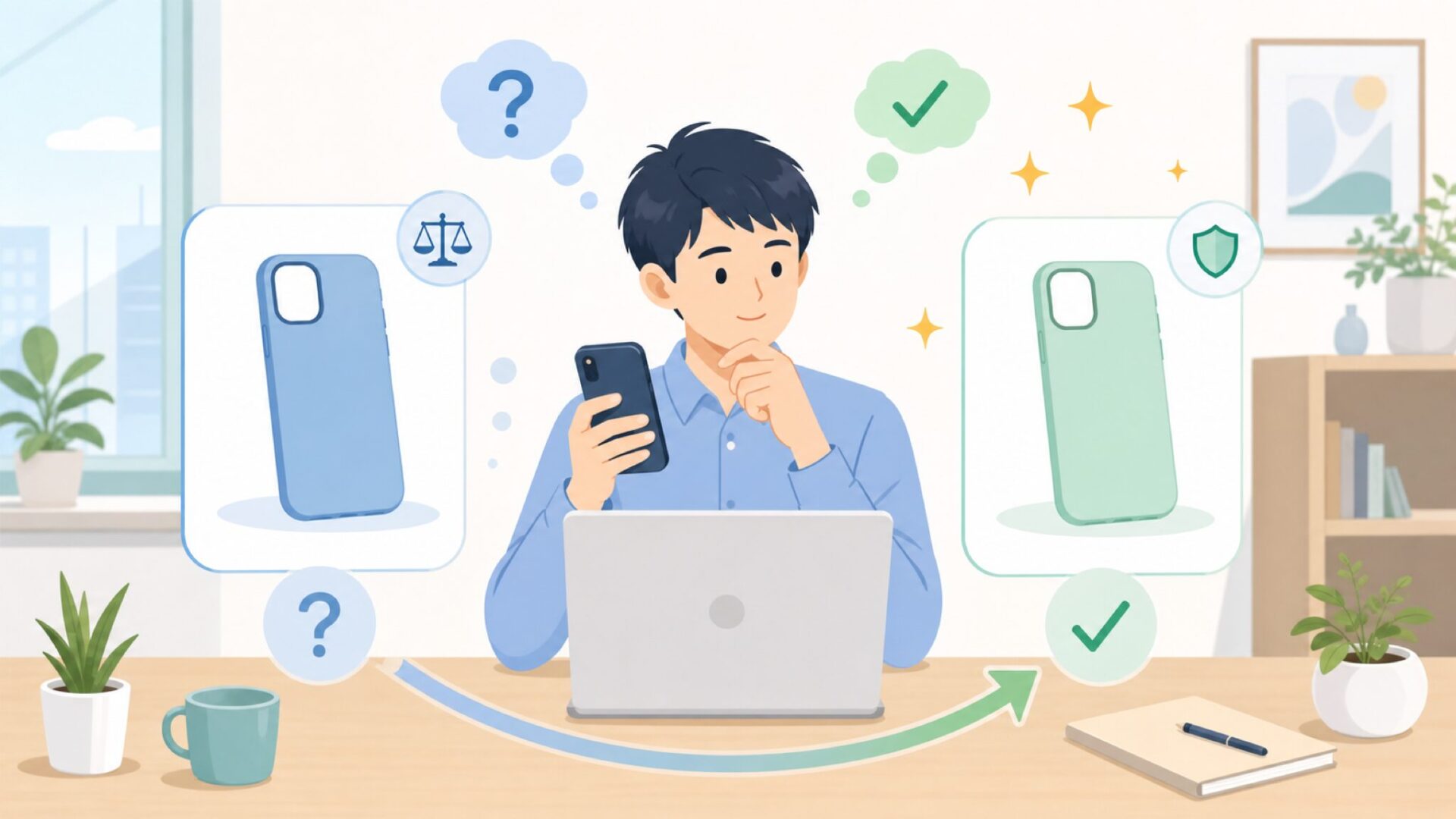 ESRとSpigenを比べてみる — どちらを選ぶべきかを表すイラスト