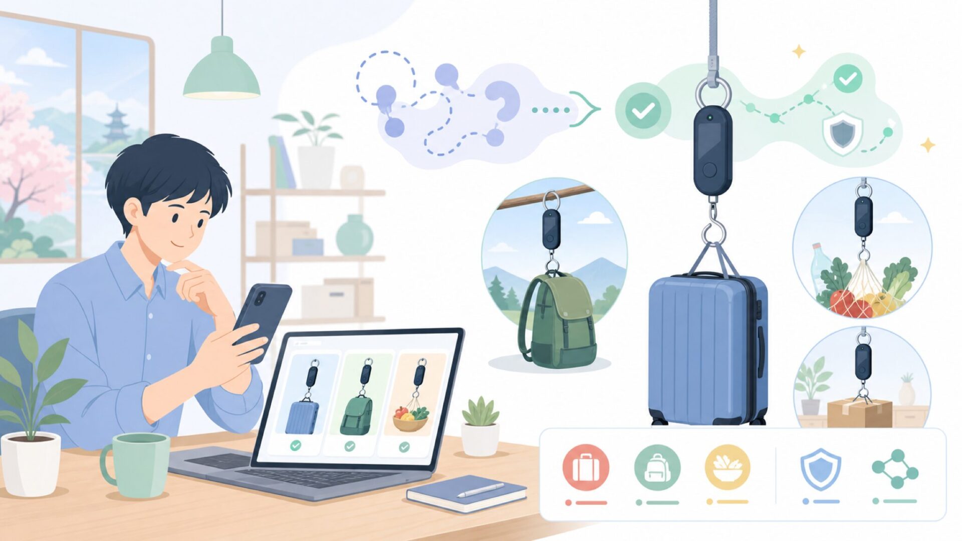 MYCARBONデジタルスケール（はかり）の使用感と活用シーンを表すイラスト