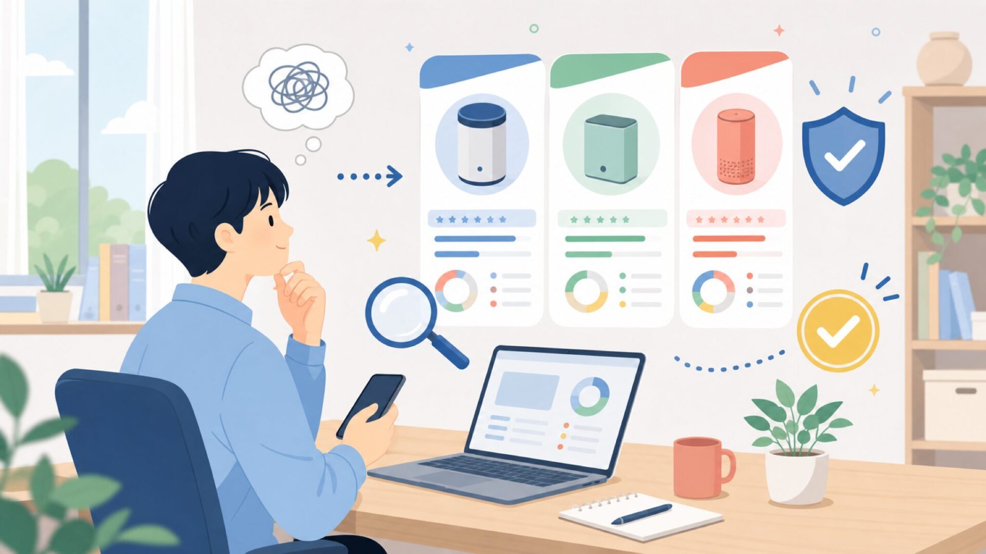 YOTONと同価格帯ブランドを比較(ETOE・FALIYORSなど)を表すイラスト