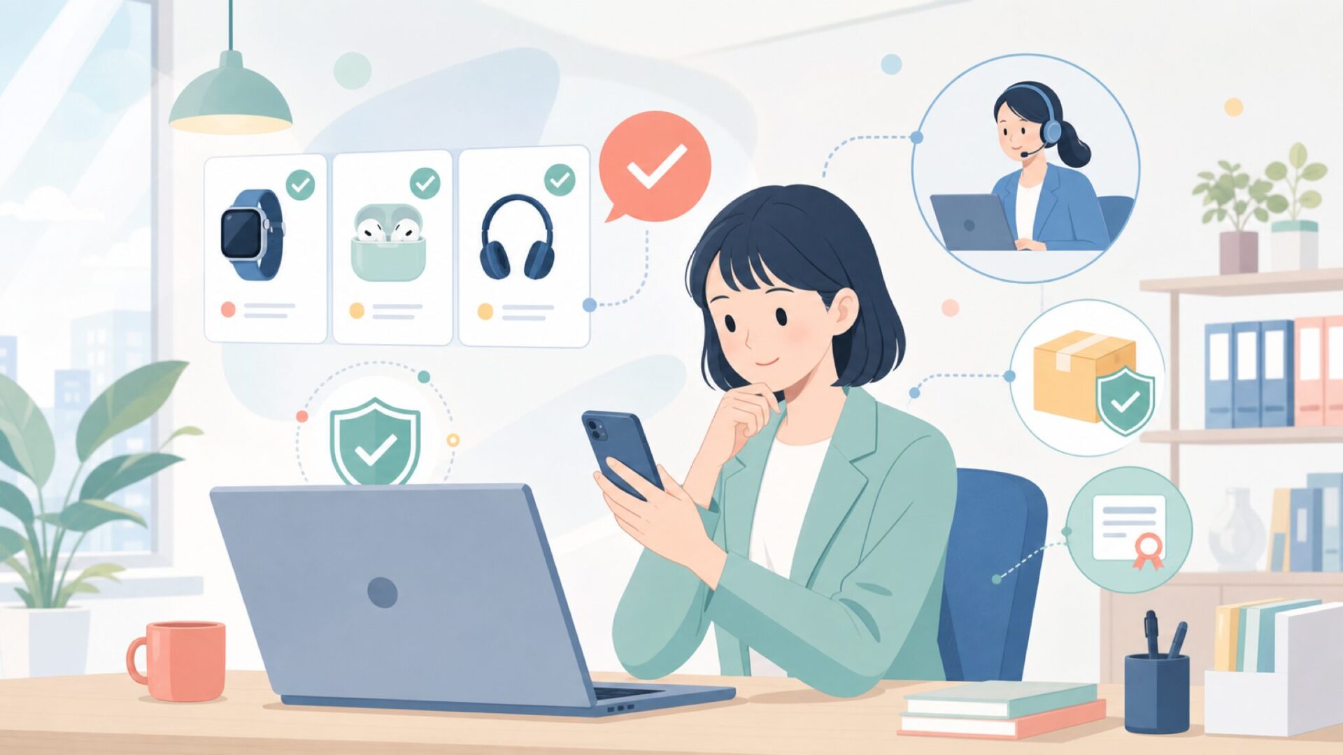 日本での正規購入とサポート体制を表すイラスト