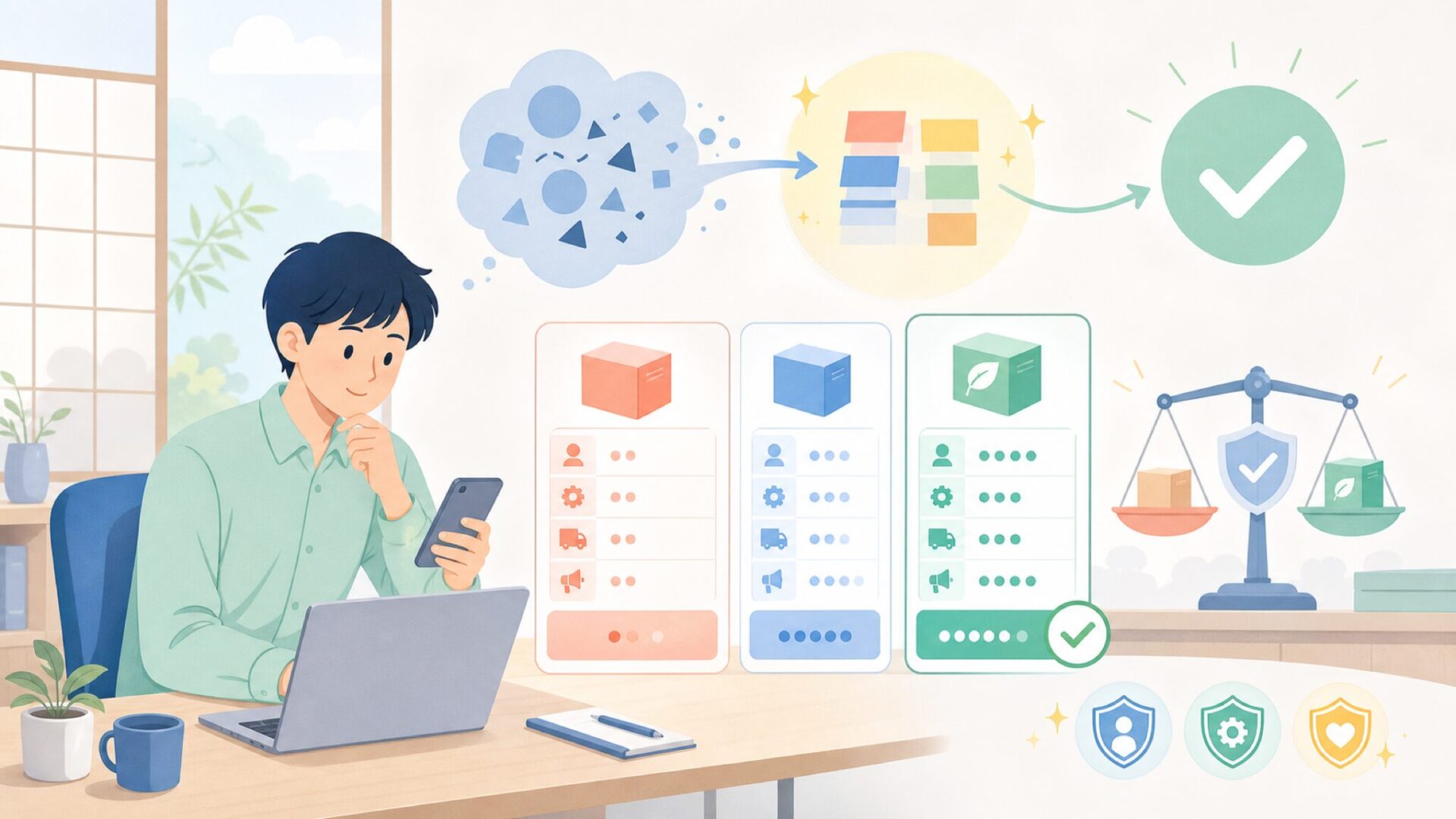 なぜ大手より安い？価格のからくりとコスパの真実を表すイラスト