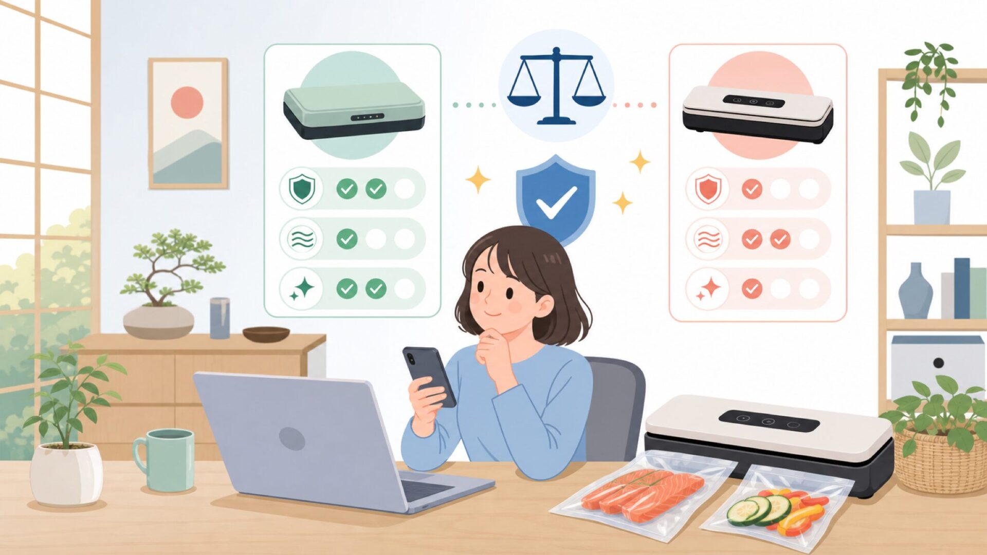 有名ブランドFoodSaverとの違いを正直に比較を表すイラスト