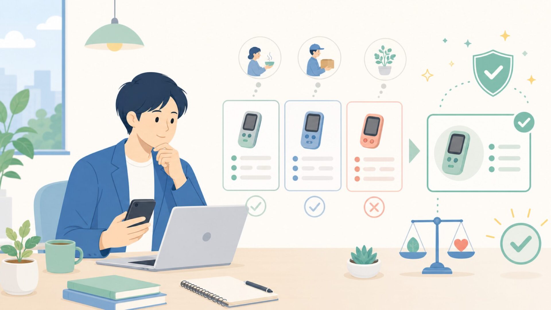 用途別に選ぶThermoProの型番ガイドを表すイラスト