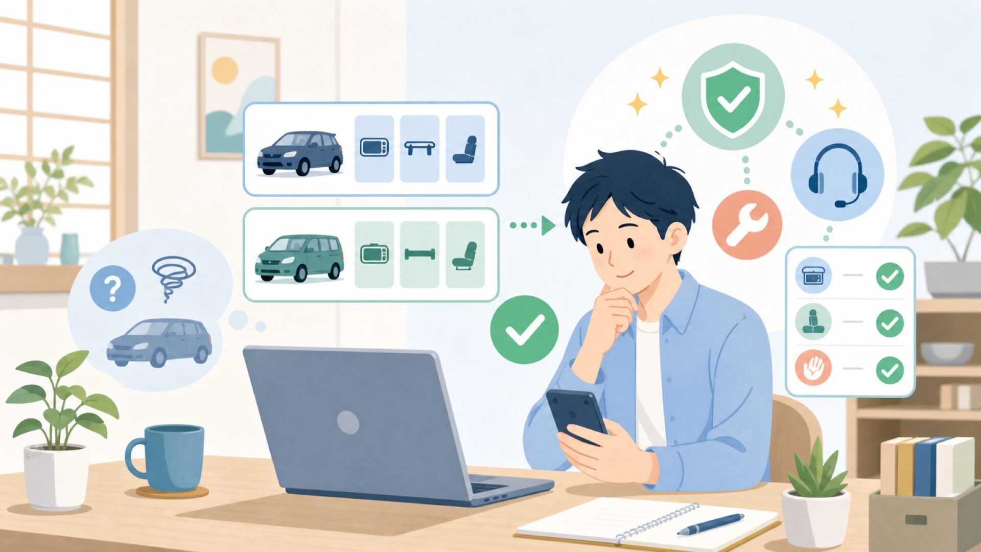 取り付け・使い勝手・サポートの実際を表すイラスト