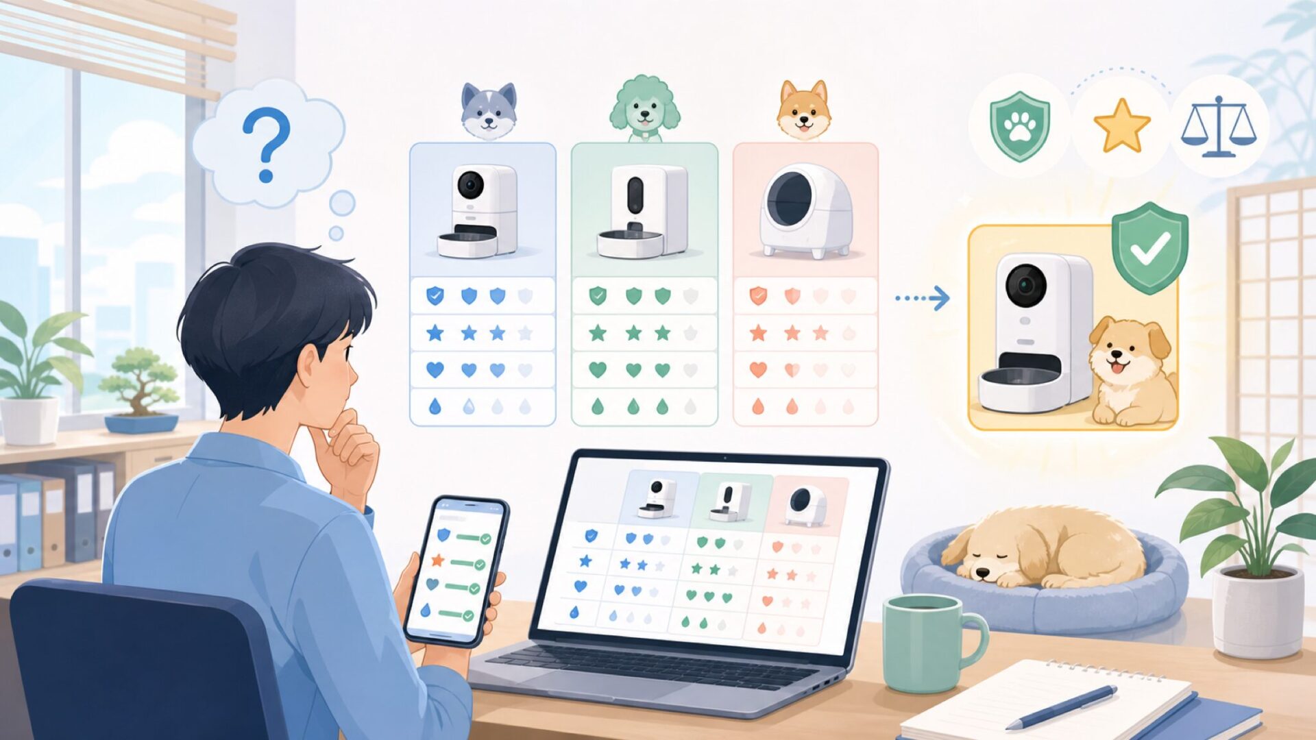 PETLIBRO・PETKITなど他ブランドと比べて選ぶ基準を表すイラスト