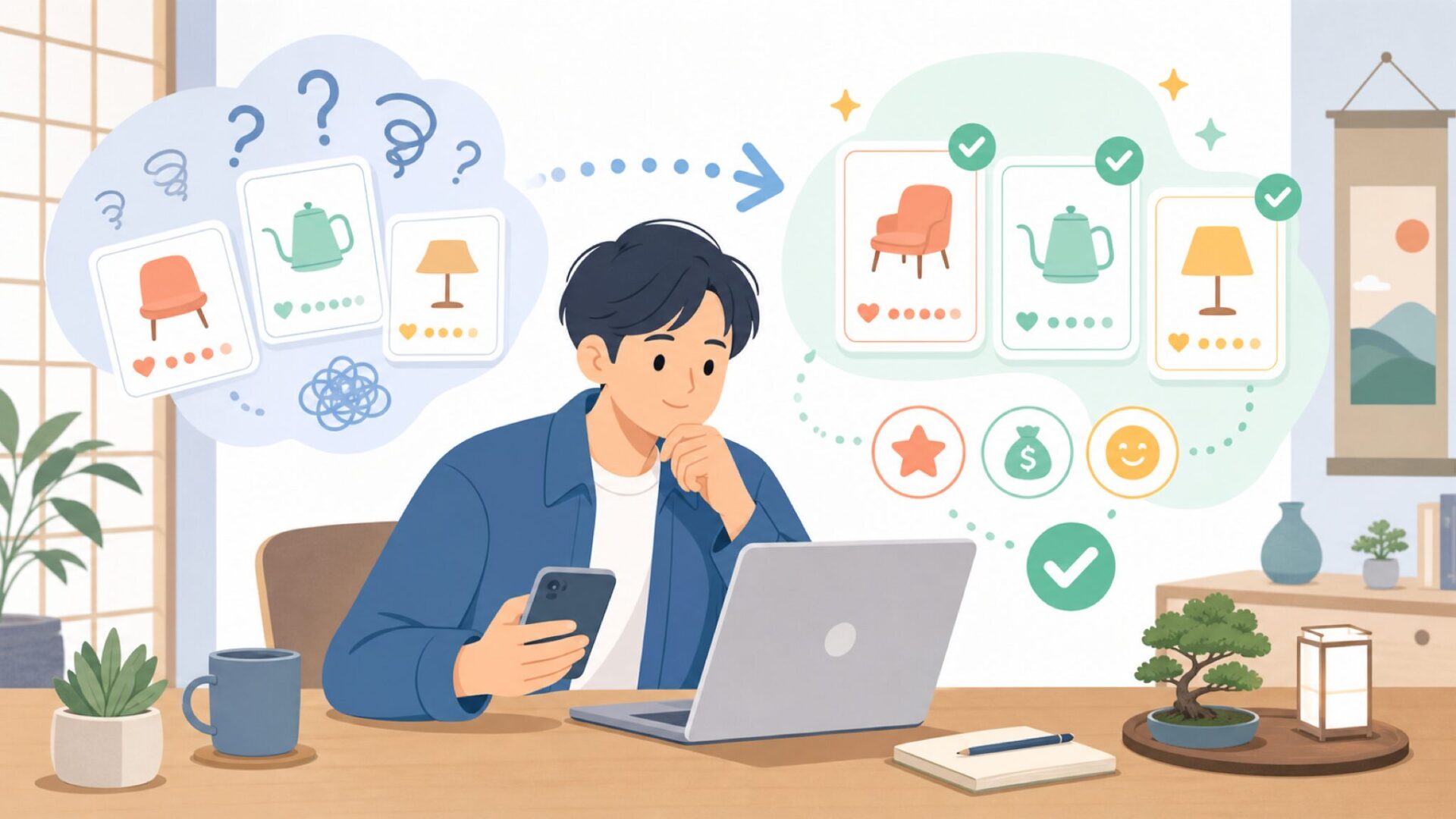 価格帯と評判は？買ってよいか見極めるポイントを表すイラスト