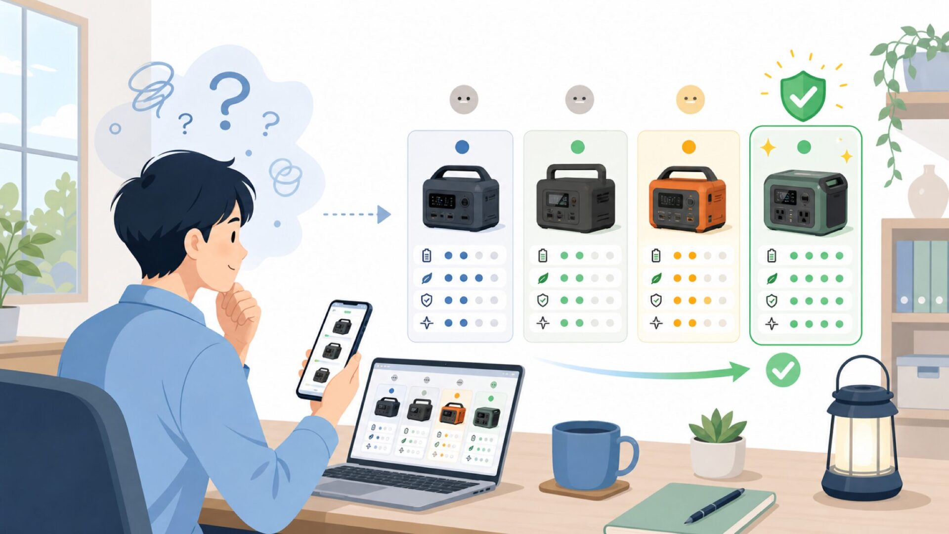 EcoFlow・Anker・JackeryとLitheliを比べるを表すイラスト