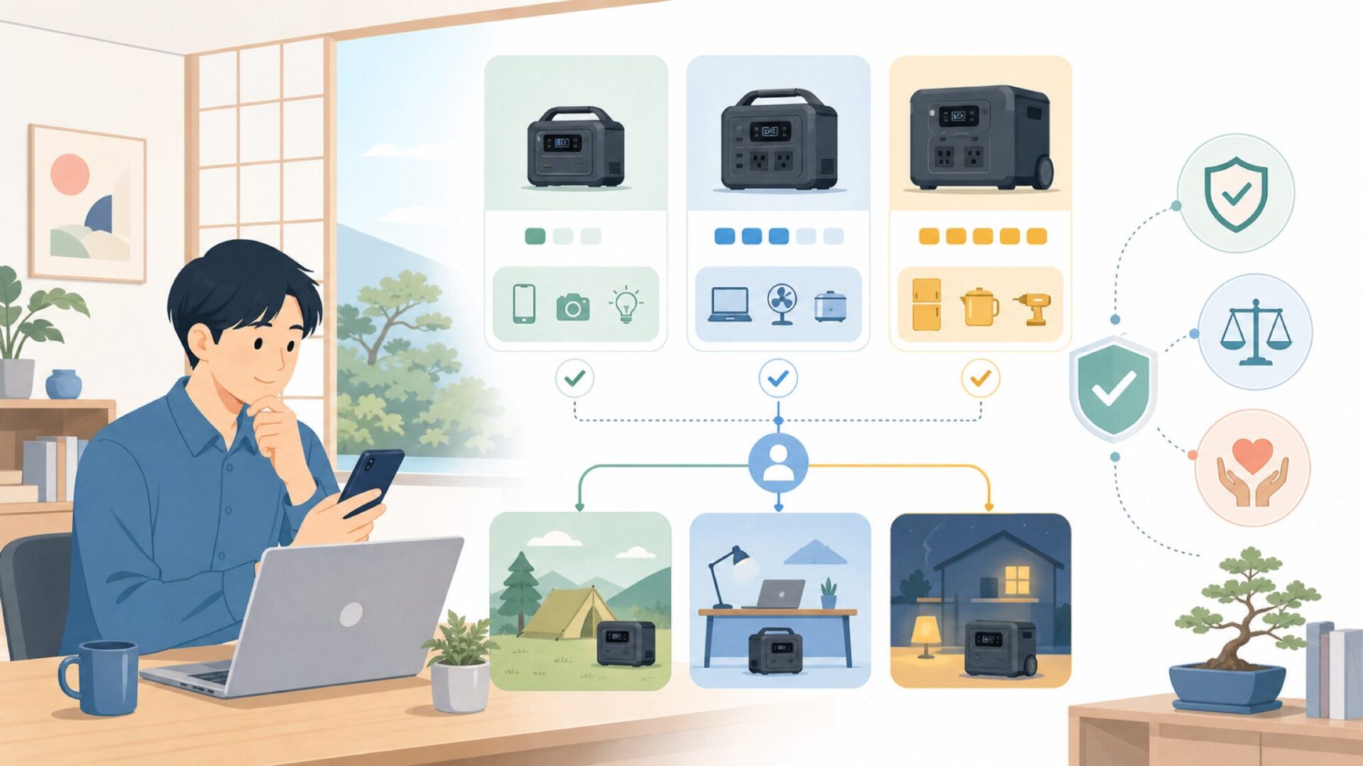 OUPESの代表製品ラインナップと選び方の目安を表すイラスト
