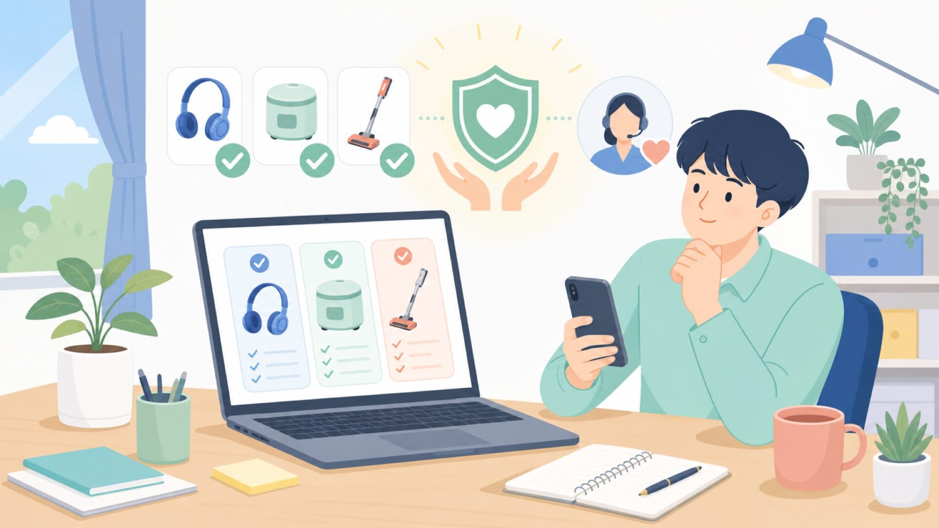 サポート・保証は効く?買って後悔しないための最終確認を表すイラスト