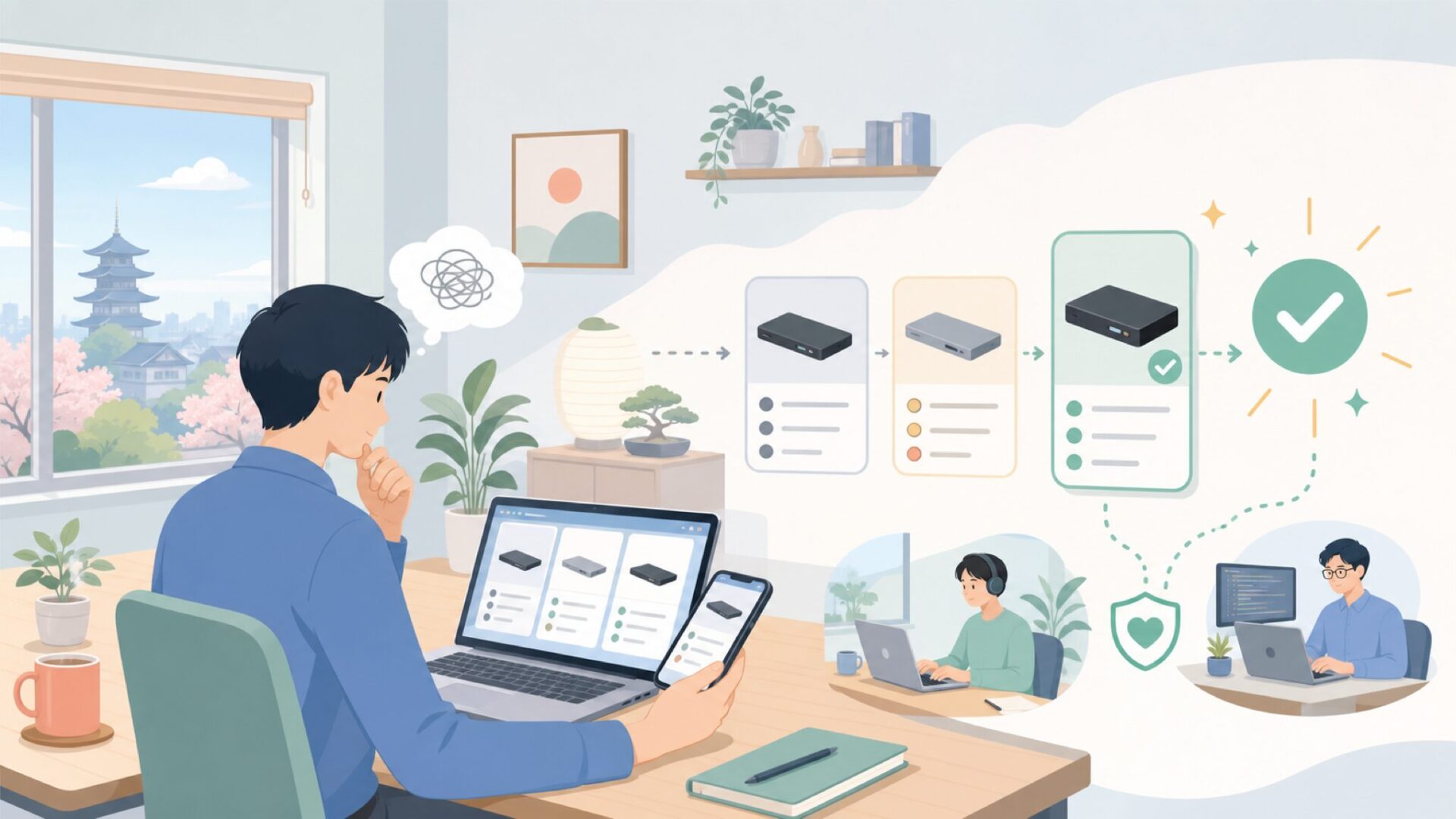 TESmart が在宅ワーカー・エンジニアに選ばれる理由を表すイラスト