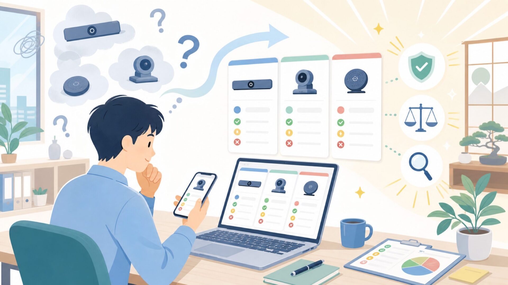 LogicoolやEMEETと比べてどうか？主要ブランドとの正直な比較を表すイラスト