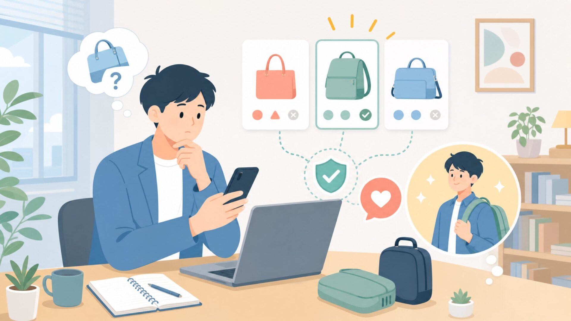 購入前に知っておくべきBAGSMARTの注意点を表すイラスト