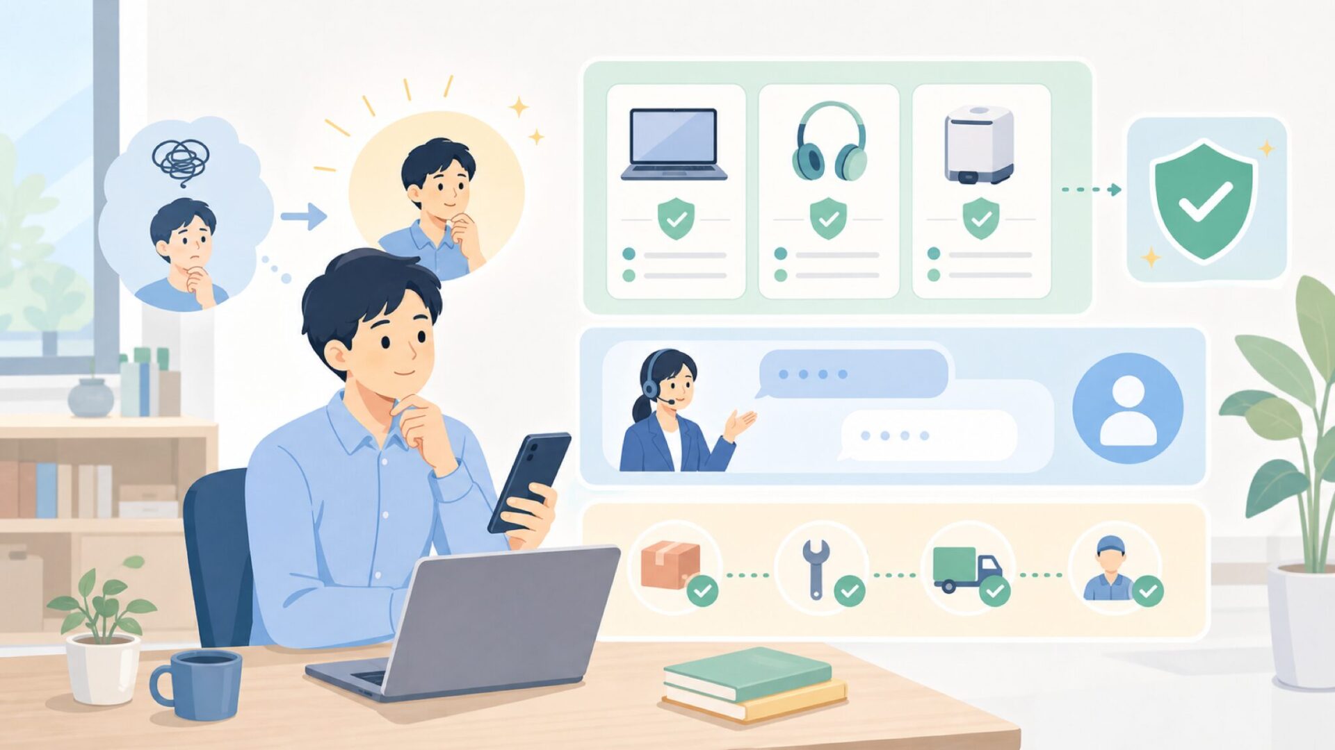 アフターサポートと保証体制の実態を表すイラスト