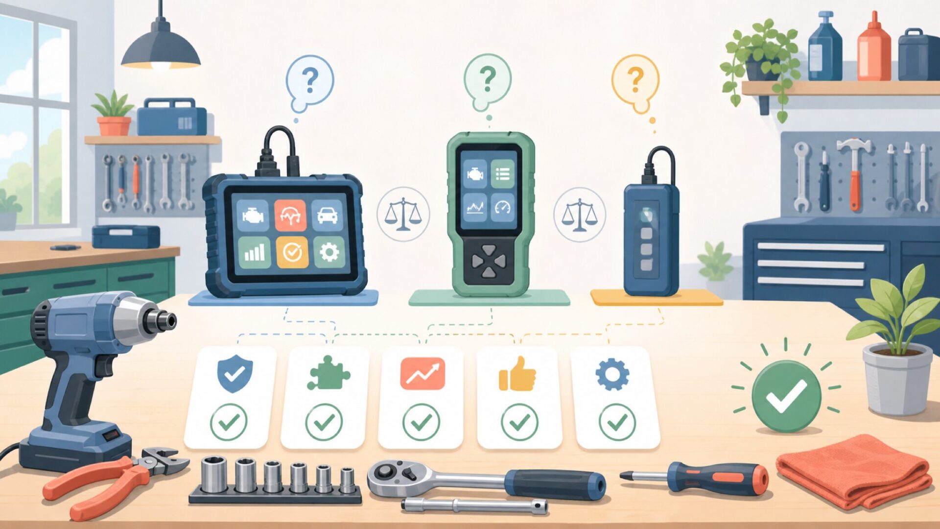 Thinkdiagと類似ツールを比較して自分に合うものを選ぶを表すイラスト