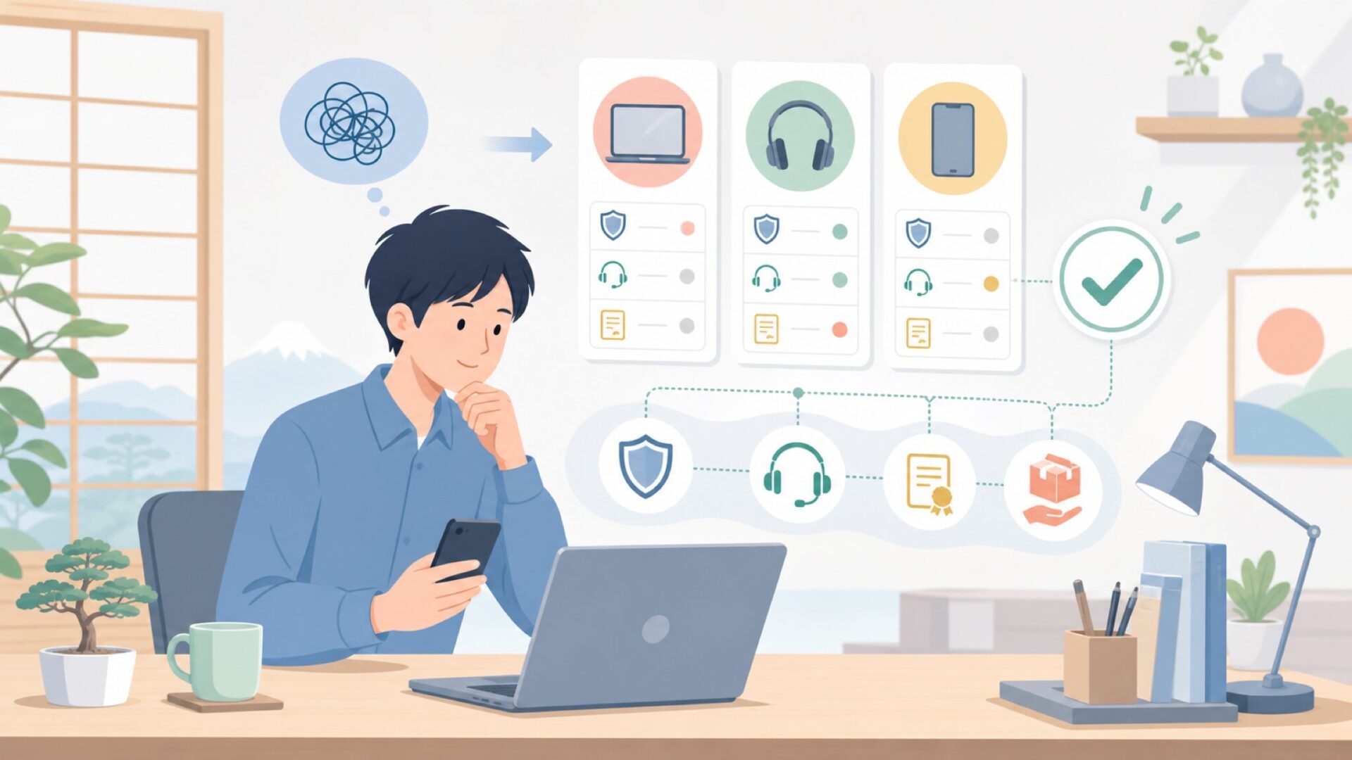 Safuciivの保証・アフターサービスを徹底確認するを表すイラスト