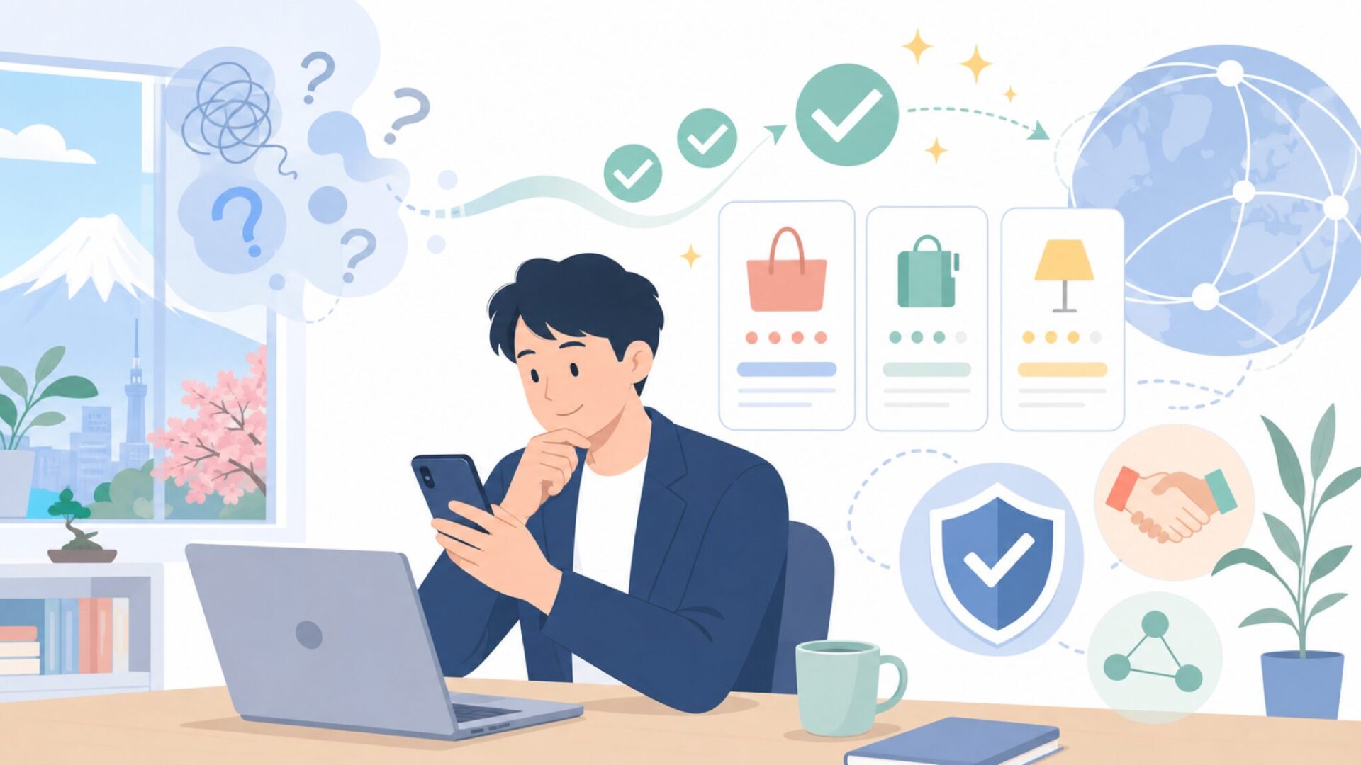 海外展開はある？それでも日本企業である理由を表すイラスト