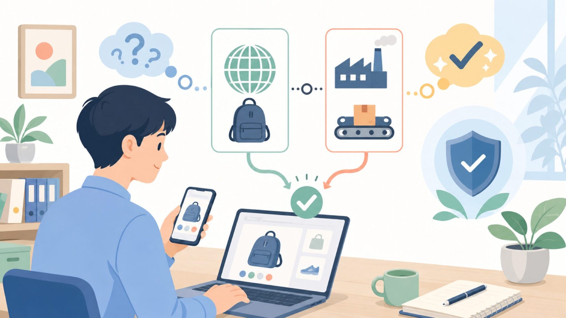 「ブランドの国」と「製造国（made in）」は別物を表すイラスト