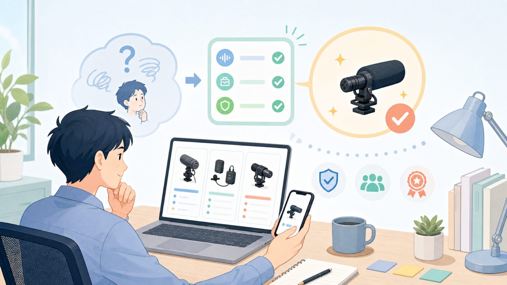 SmallRig Audioを安心して選ぶための実践ガイドを表すイラスト