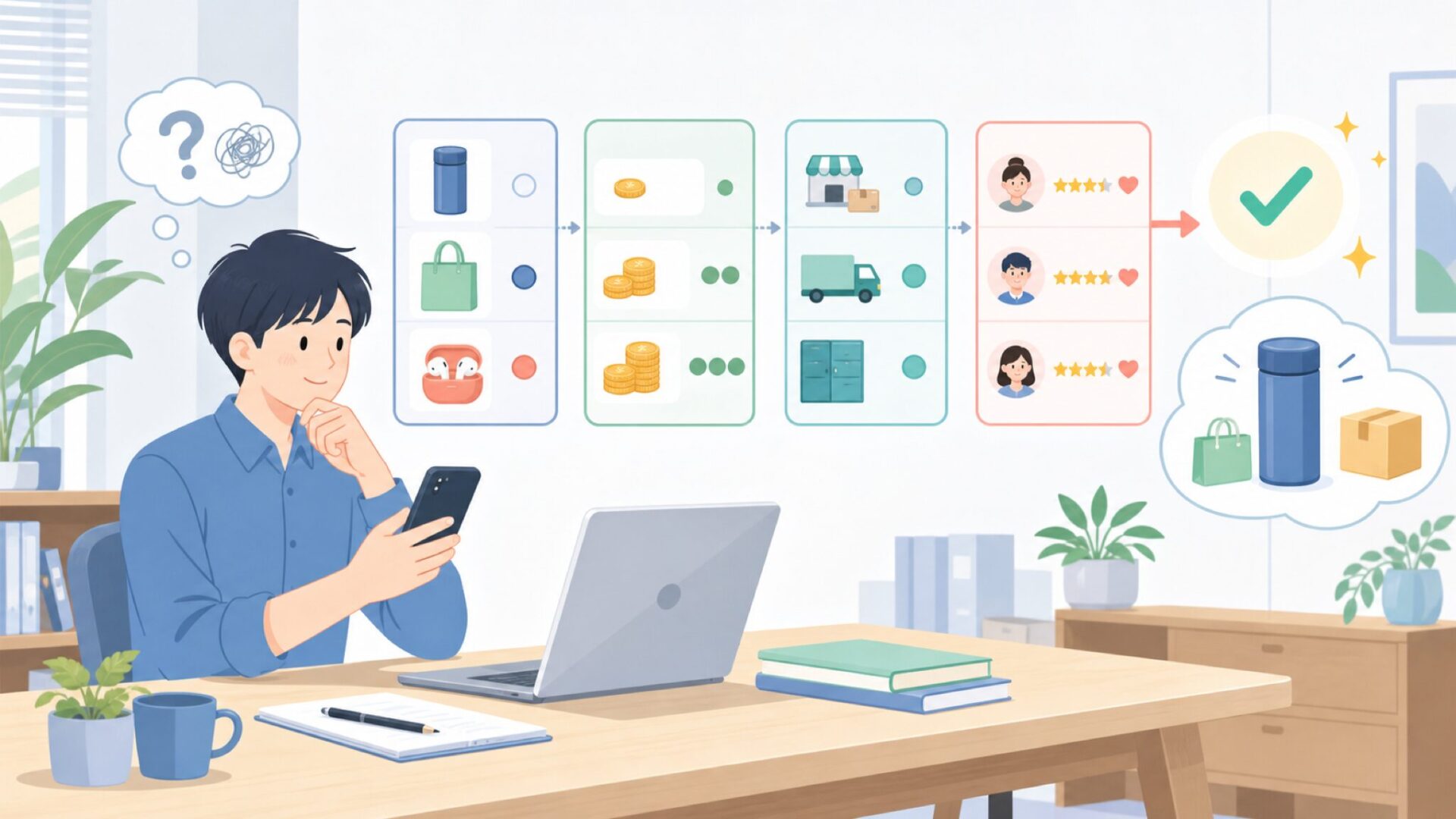 日本での入手方法・価格帯とユーザーの評判を表すイラスト