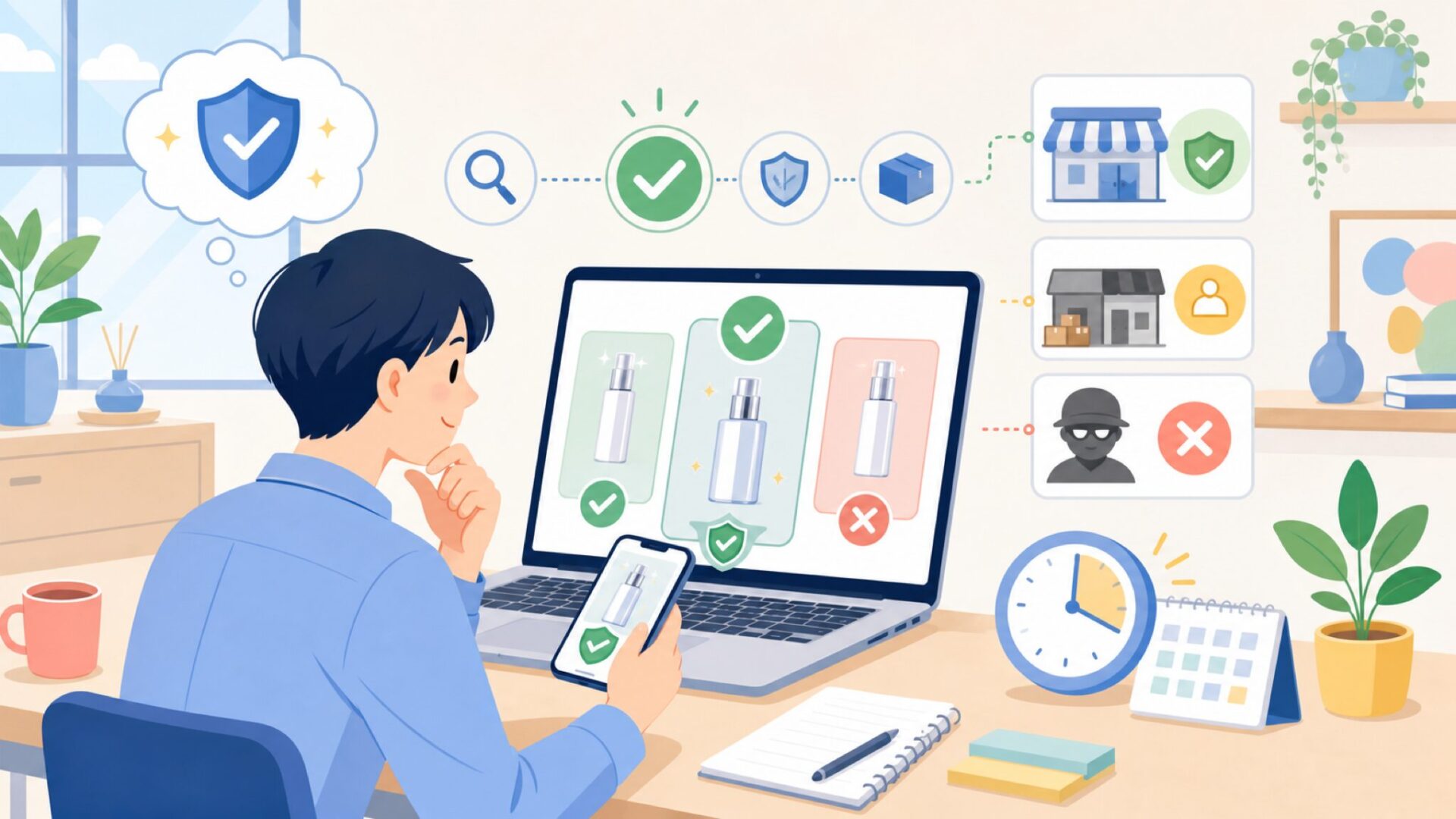 後悔しないSilverlineの買い方（正規品・偽物対策）を表すイラスト