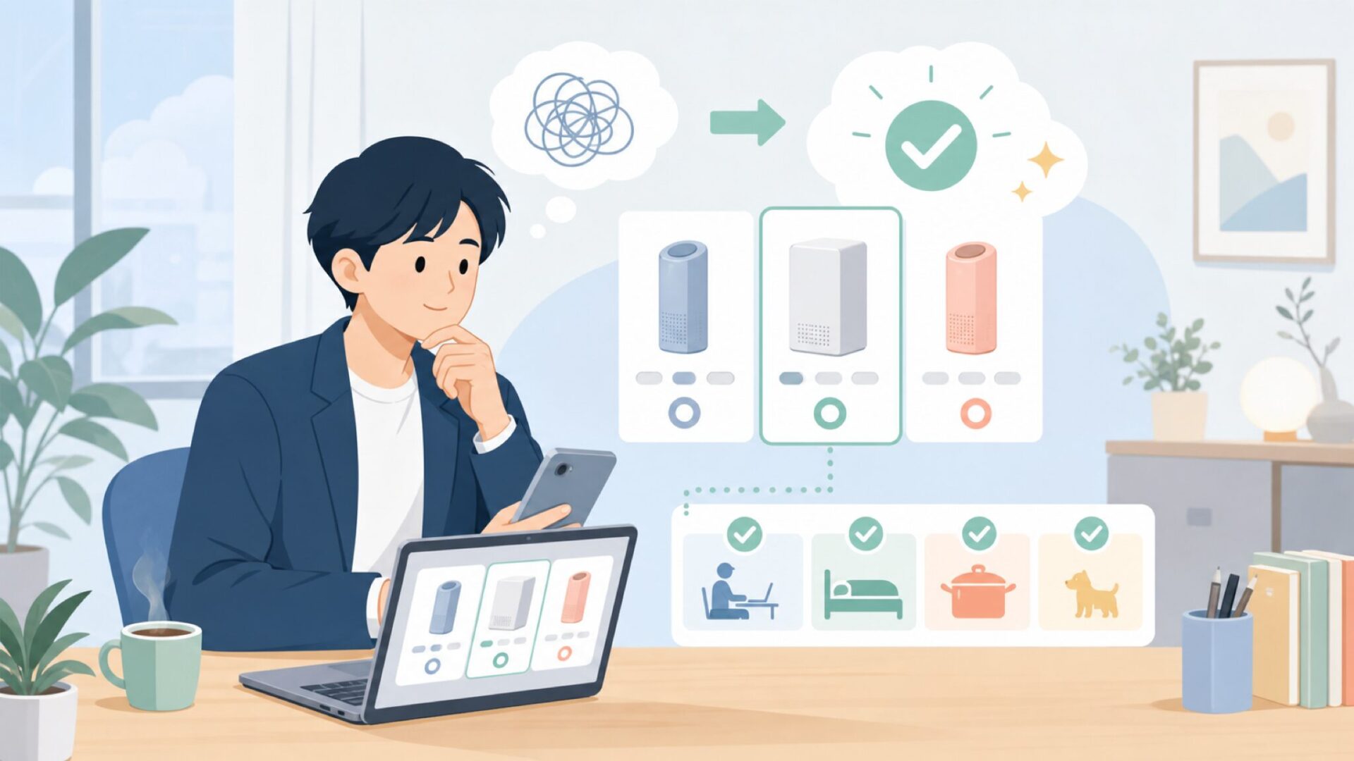 用途別おすすめモデルの選び方を表すイラスト