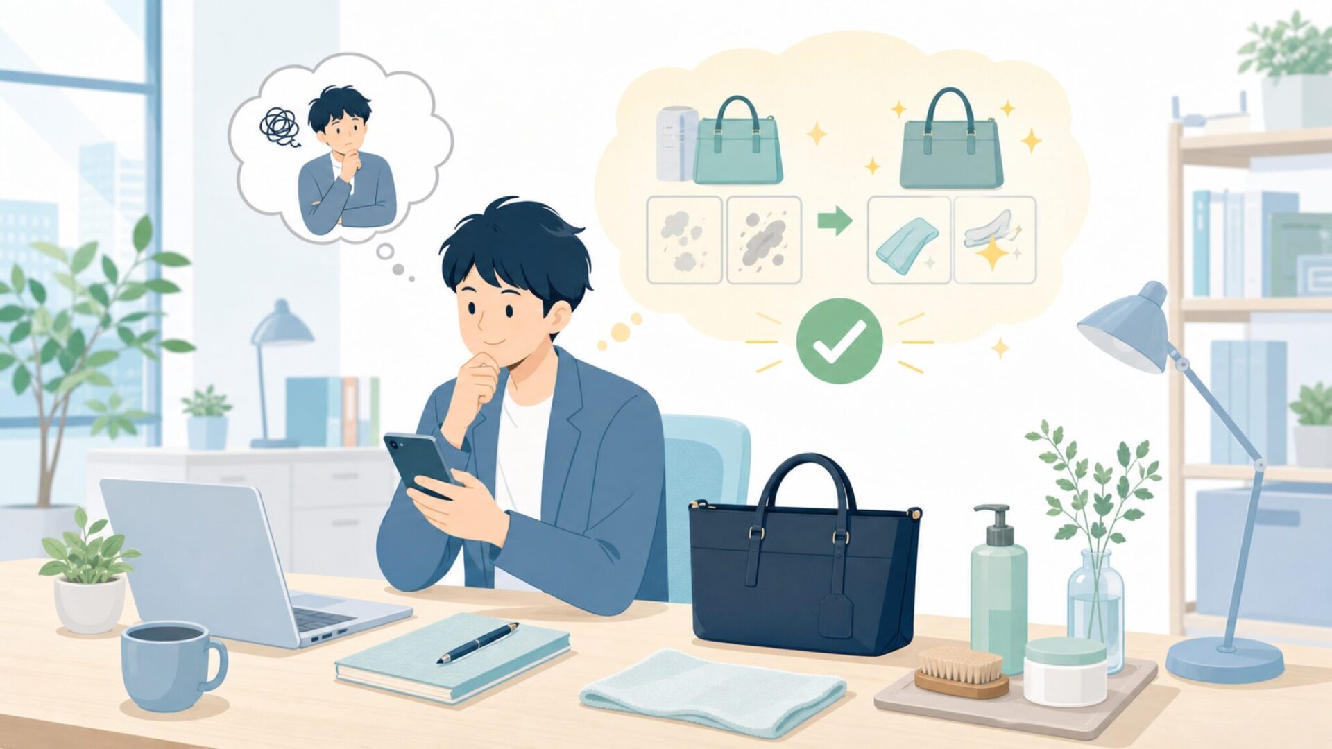 長く使うために知っておきたいクリーニングとケアの方法を表すイラスト