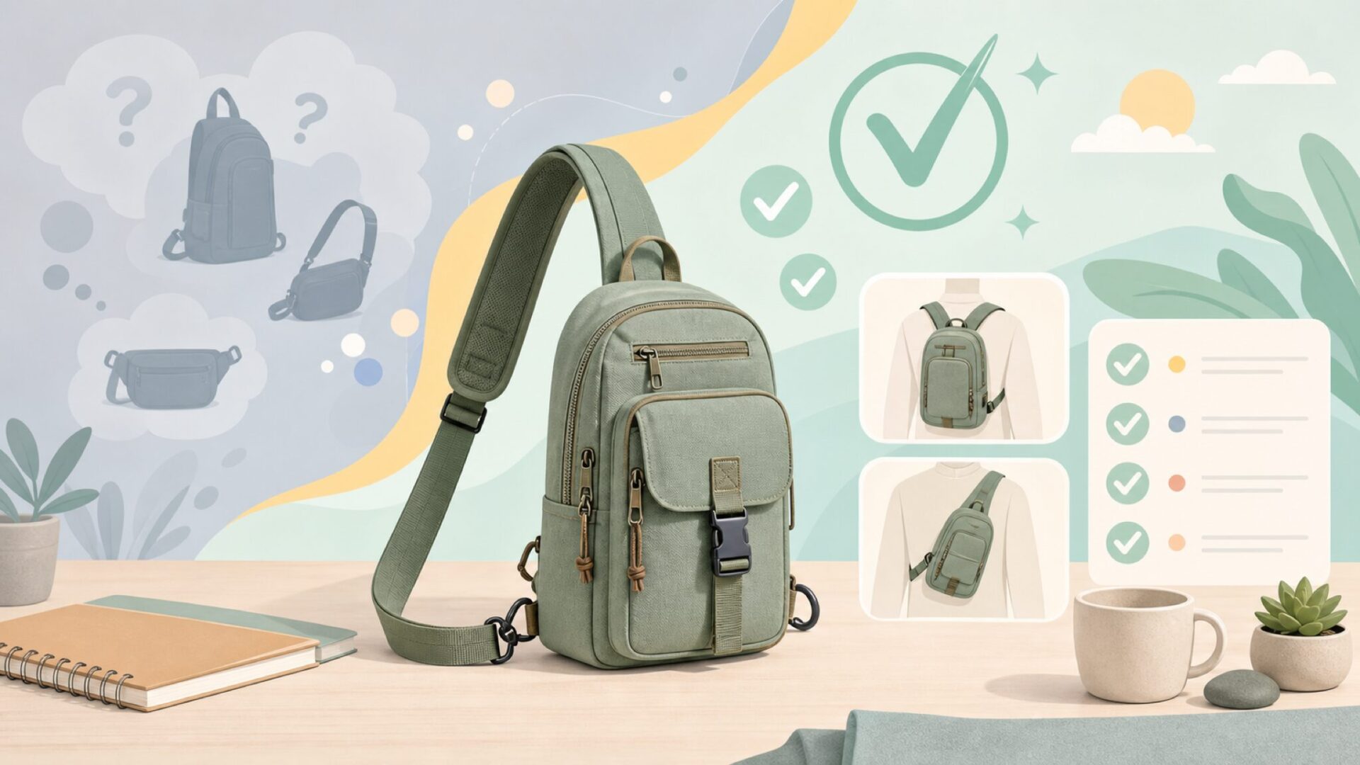 Mygreenのボディバッグと帆布素材——2wayデザインの実力を表すイラスト