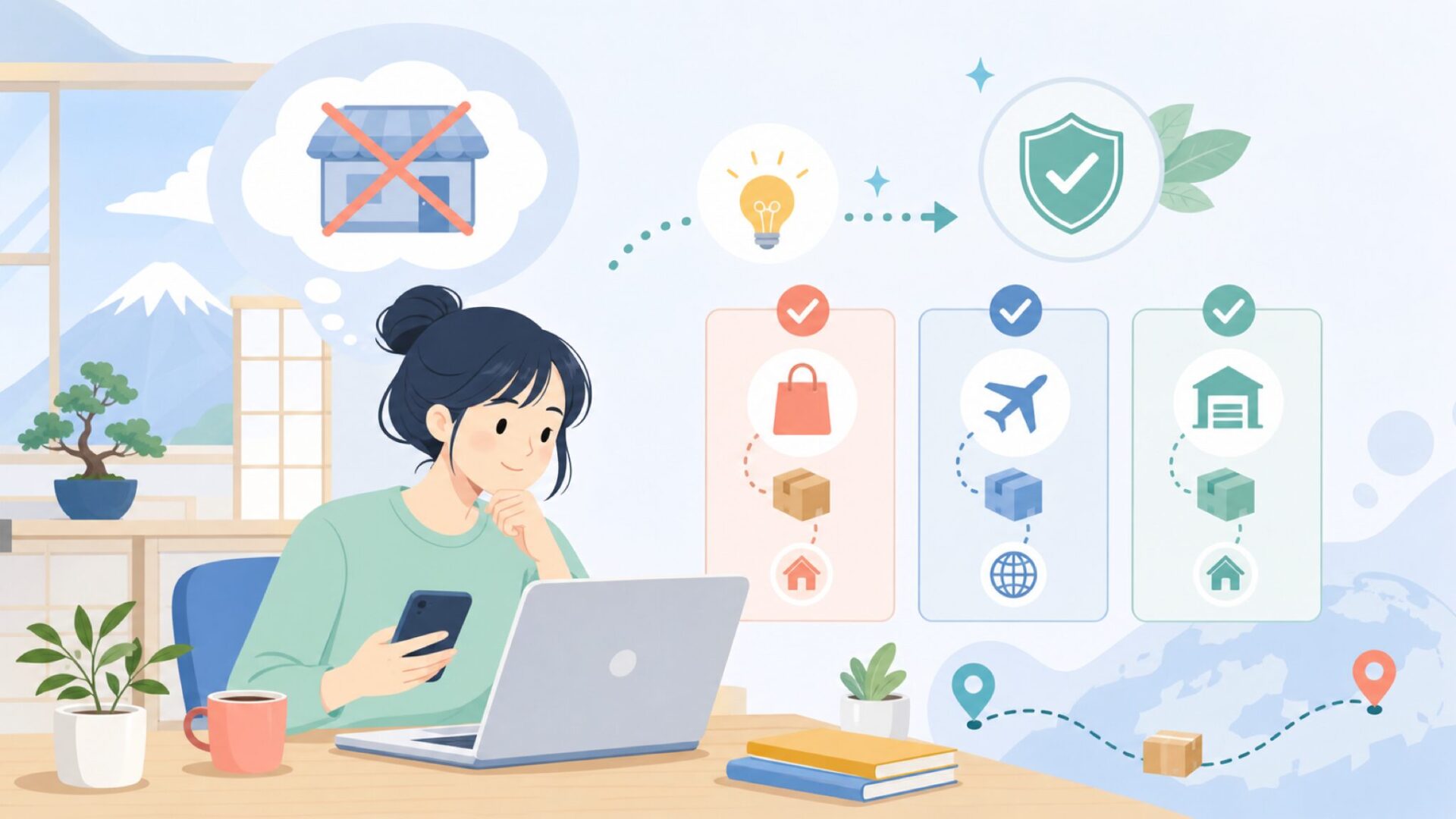 日本でALDOを購入する方法を表すイラスト