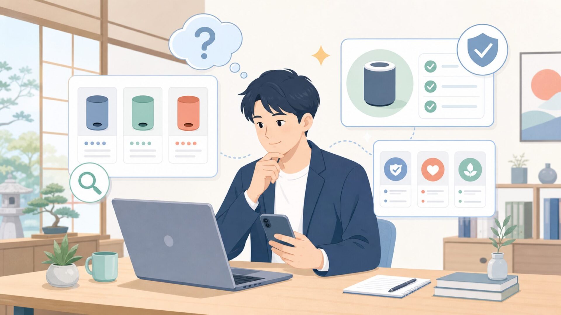 Katteeを購入する前に知っておきたいことを表すイラスト