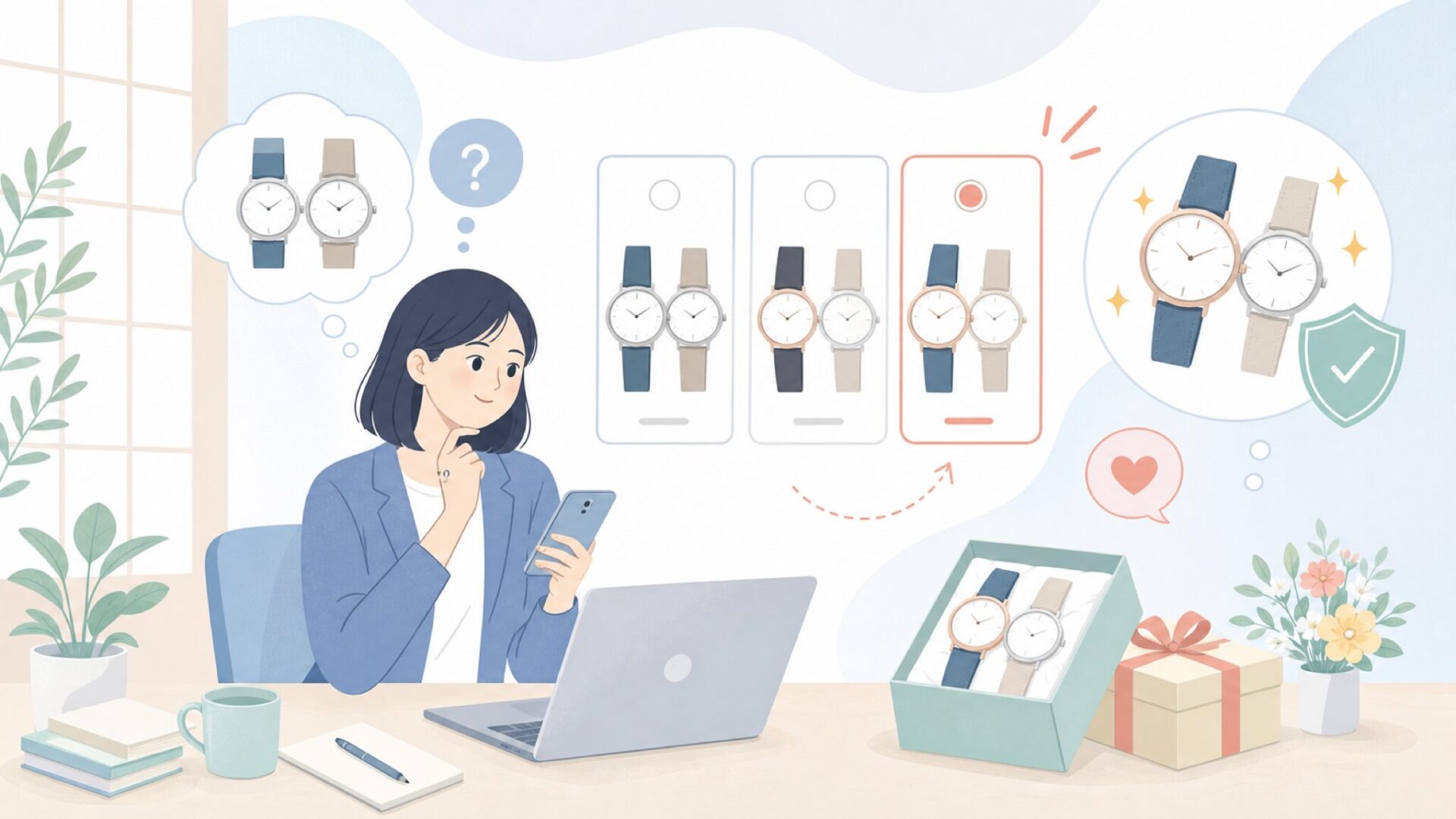ギフトやペアウォッチとしてKLONを選ぶ理由を表すイラスト