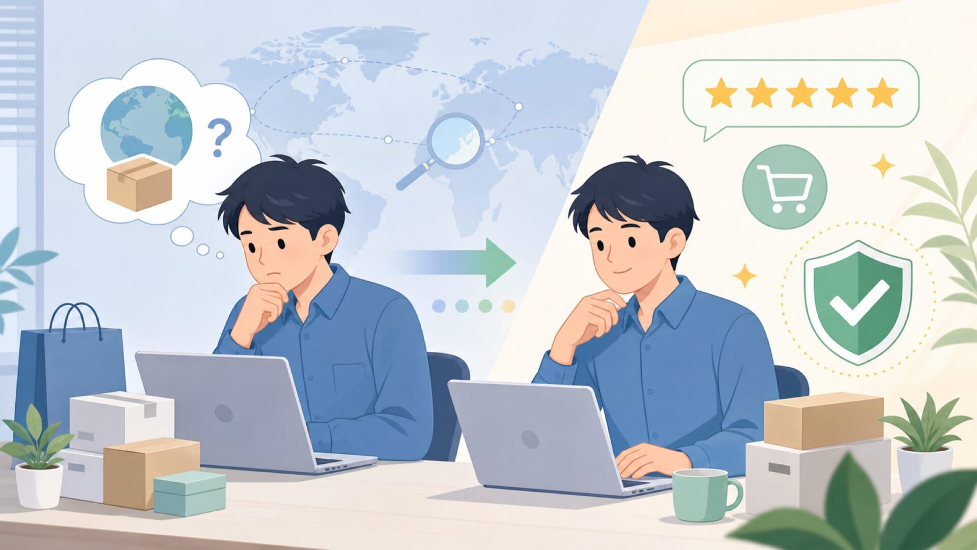 購入を迷わせる3つの不安に、正直に答えるを表すイラスト