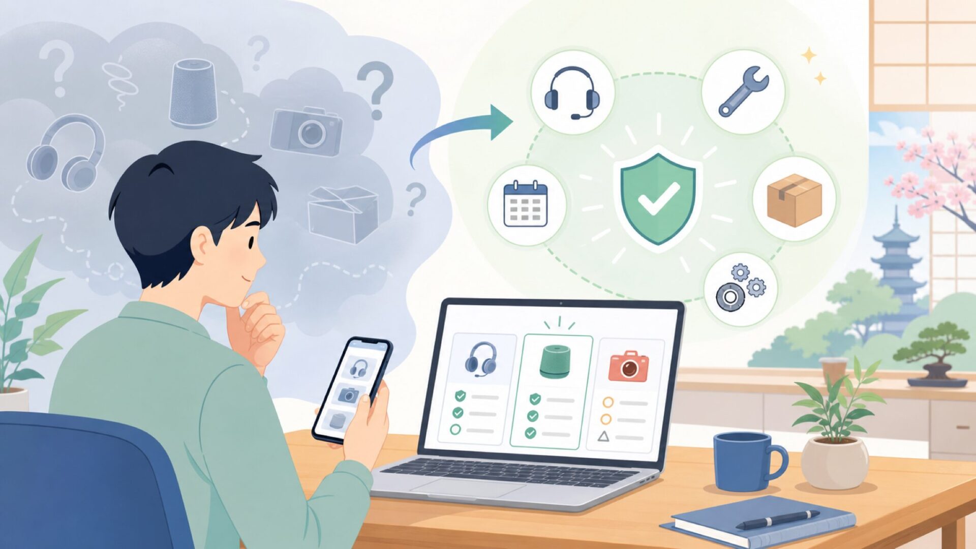 保証・アフターサービスの実態——購入後に後悔しないためにを表すイラスト